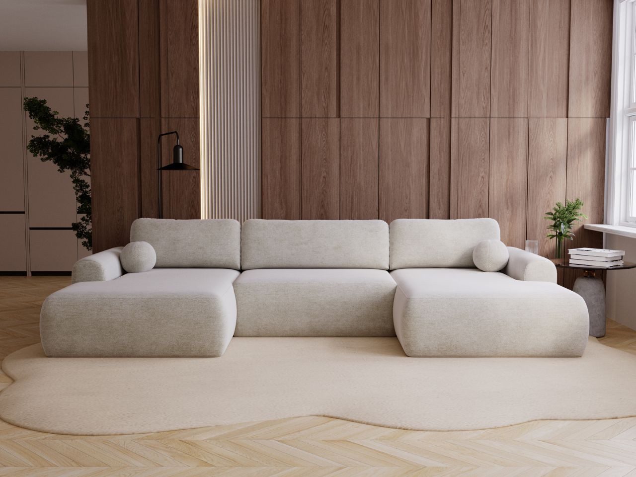 GrainGold Ecksofa U-Form Savana U, Set, Bettkasten, Schaum, Wellenfedern, Schlaffunktion, DL-Mechanismus