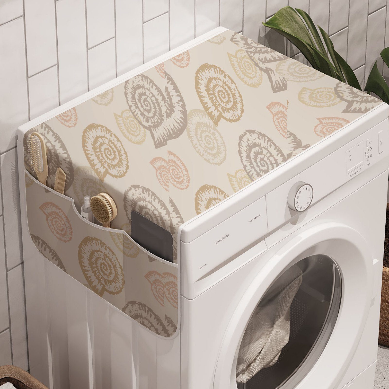 Abakuhaus Badorganizer Anti-Rutsch-Stoffabdeckung für Waschmaschine und Trockner, Nautisch Spiral Ammoniten Shells