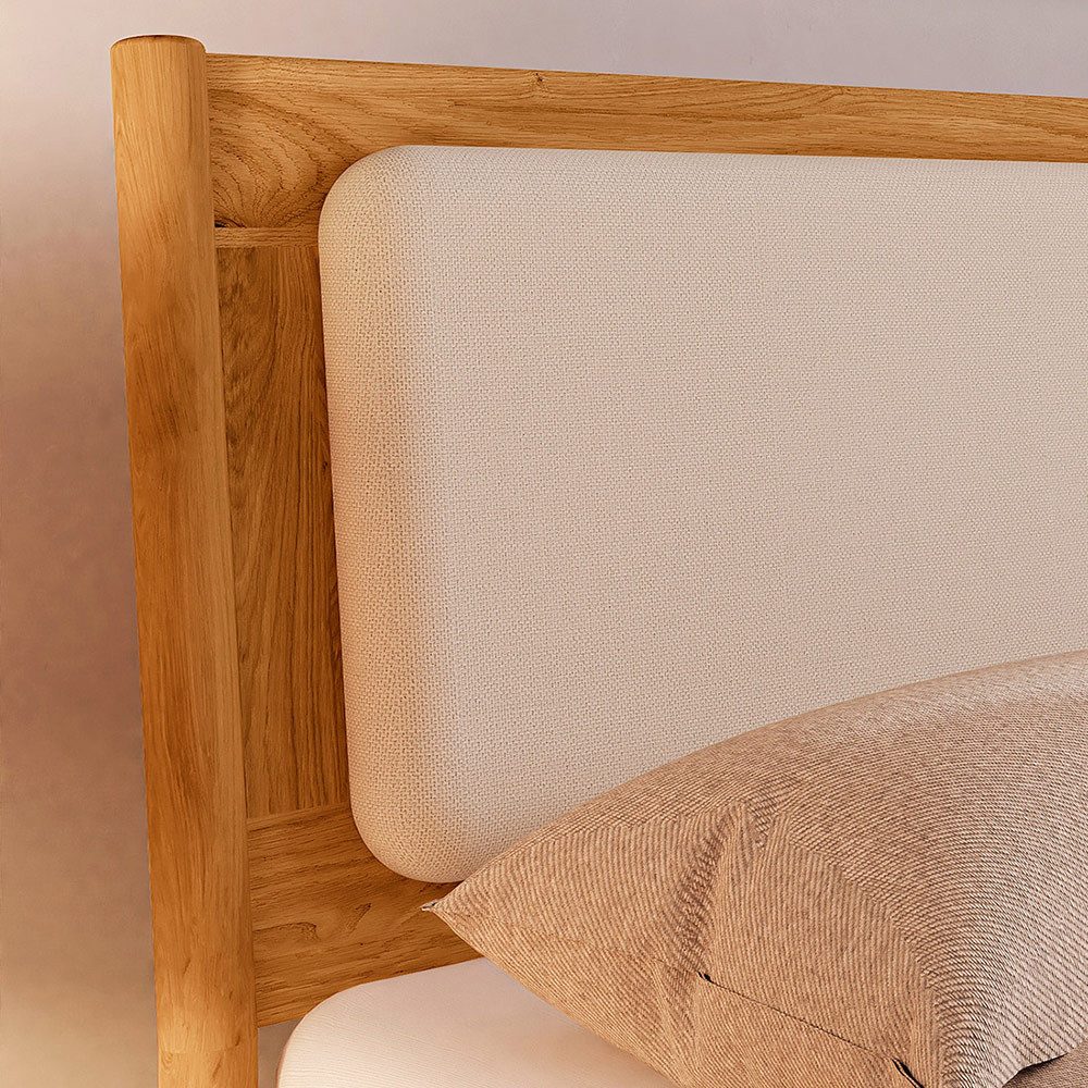 Lomadox Bettgestell PORI-165, Holzbett, Polsterkopfteil, Eiche massiv geölt, Liegefläche 220x90cm
