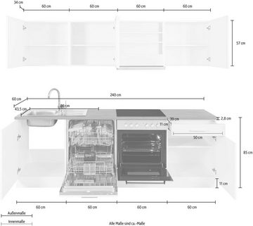 HELD MÖBEL Küchenzeile Kehl, mit E-Geräten, Breite 240 cm, inkl. Geschirrspülmaschine