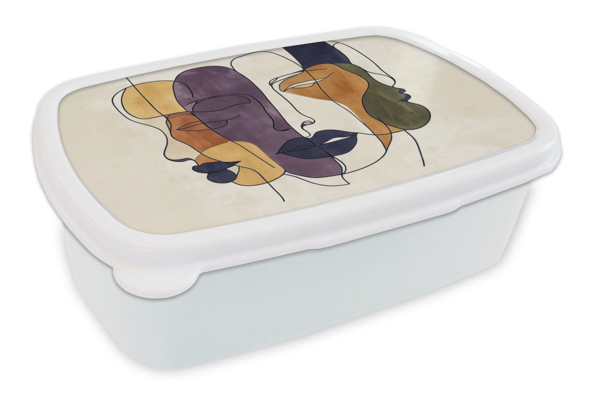 MuchoWow Lunchbox Abstrakt - Überlappende Gesichter - Lila - Dunkelgrün, Kunststoff, (2-tlg), Brotdose Schule oder Arbeit, Brotbox für Kinder und Erwachsene