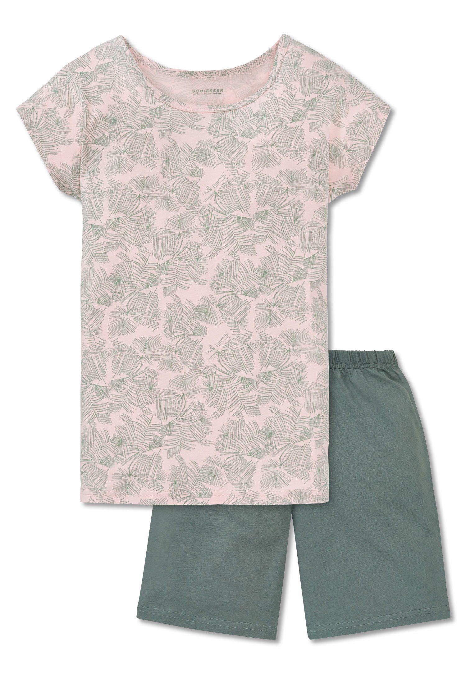 Wäsche/Bademode Nachtwäsche Schiesser Pyjama Tropical Vibes (Set, Set) Mädchen Schlafanzug kurz, Palmenprint, Baumwolle/Modal