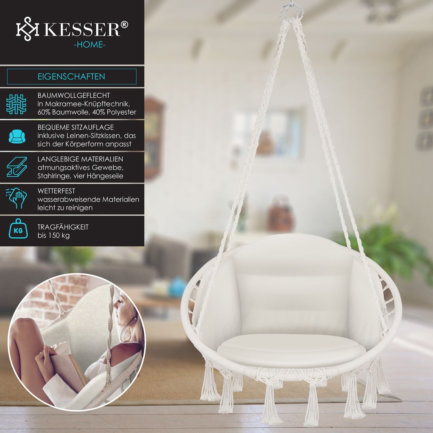KESSER Hängesessel, Hängesessel mit Kissen Chill Hängestuhl zum Aufhängen günstig online kaufen