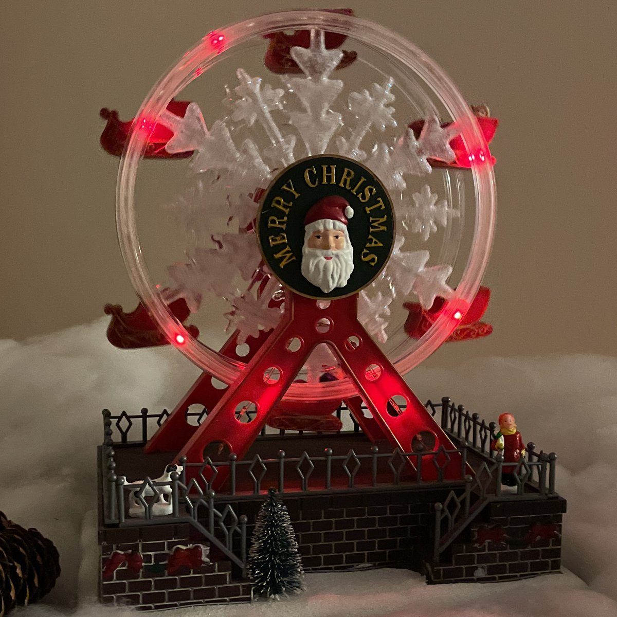 e4fun Weihnachtsdorf Weihnachtsdorf Dreh-Riesenrad mit LED Beleuchtung,Musik und Riesenrad
