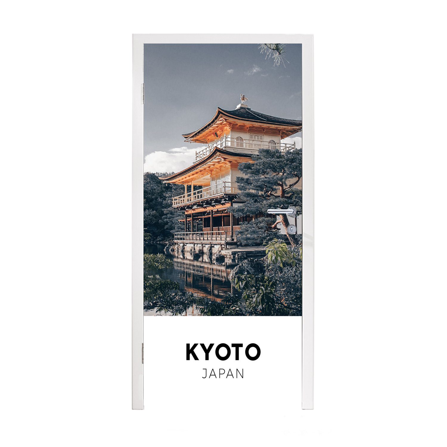 - Tür, (1 cm MuchoWow 75x205 bedruckt, für Kyoto Fototapete Türaufkleber, Türtapete Bäume, Japan Matt, St), -