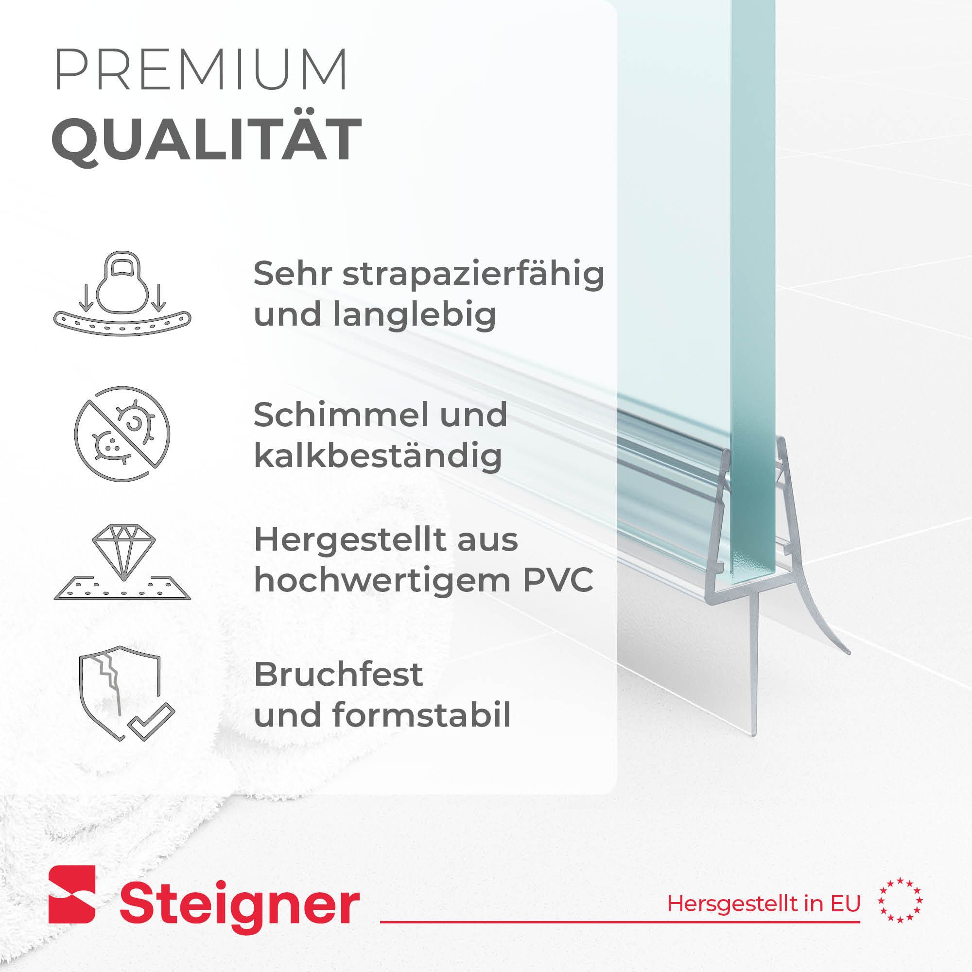 STEIGNER Duschdichtung Duschdichtung Gerade UK13 30 cm (1 Stk) Transparent 3,5-5 mm, L: 30 cm, (1 Stück Packung, Einzeldichtung), Dichtung für Eckeinstieg Dusch – Bild 4 von 5