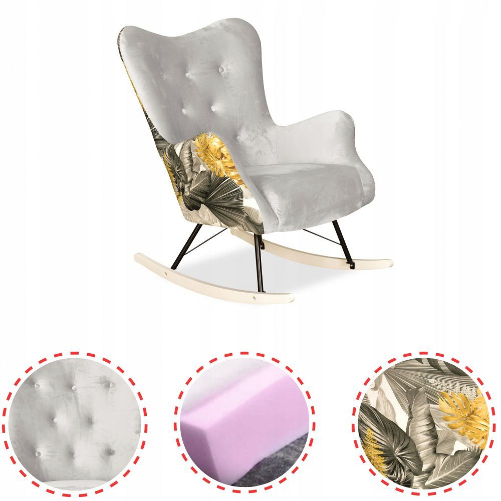 Family Meble Sessel Family Meble Schaukel-Ohrensessel Luna Print Duo grau 78x87x100 cm