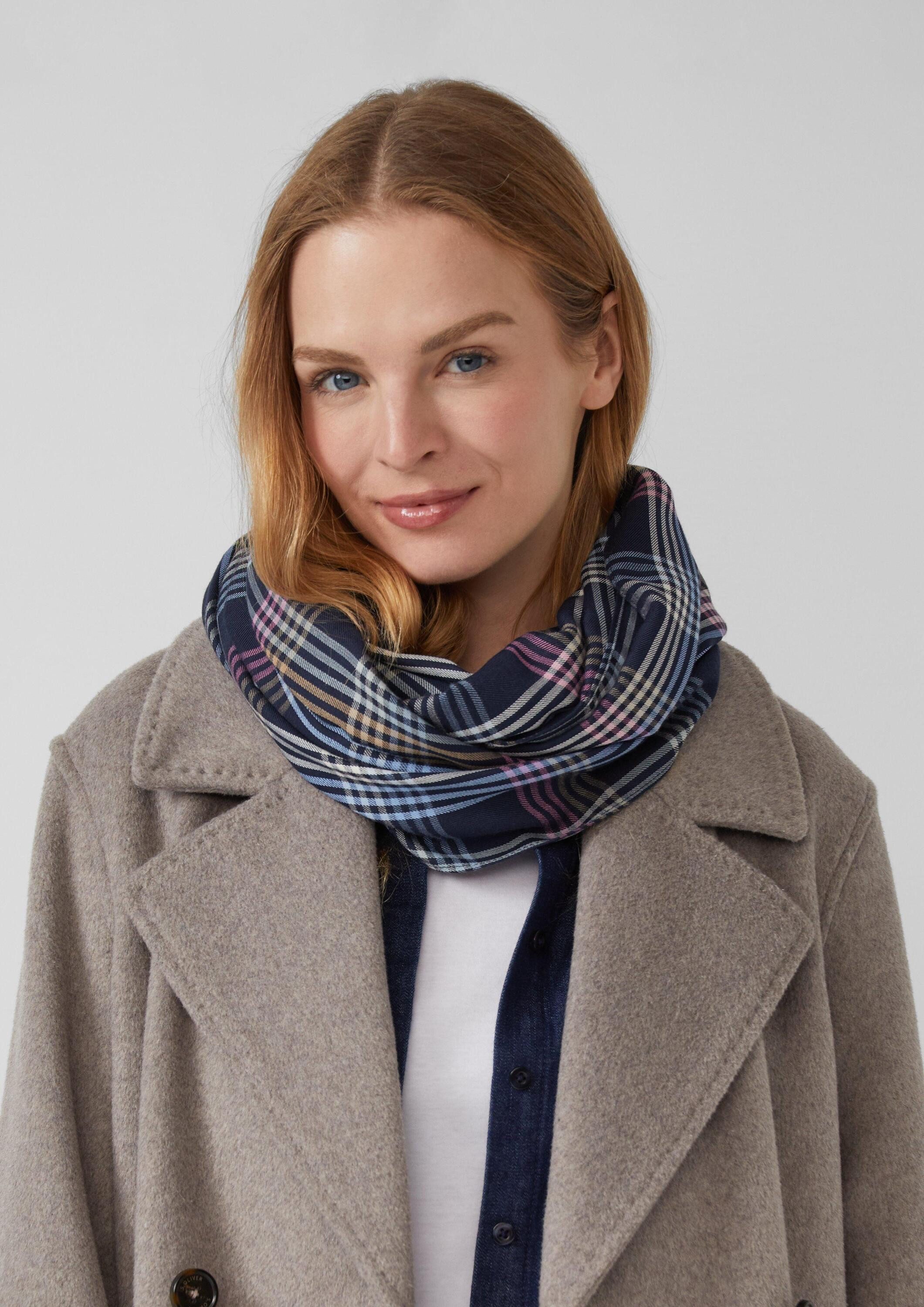 s.Oliver Loop Snood, Weicher Loopschal aus Modalmix mit Karomuster