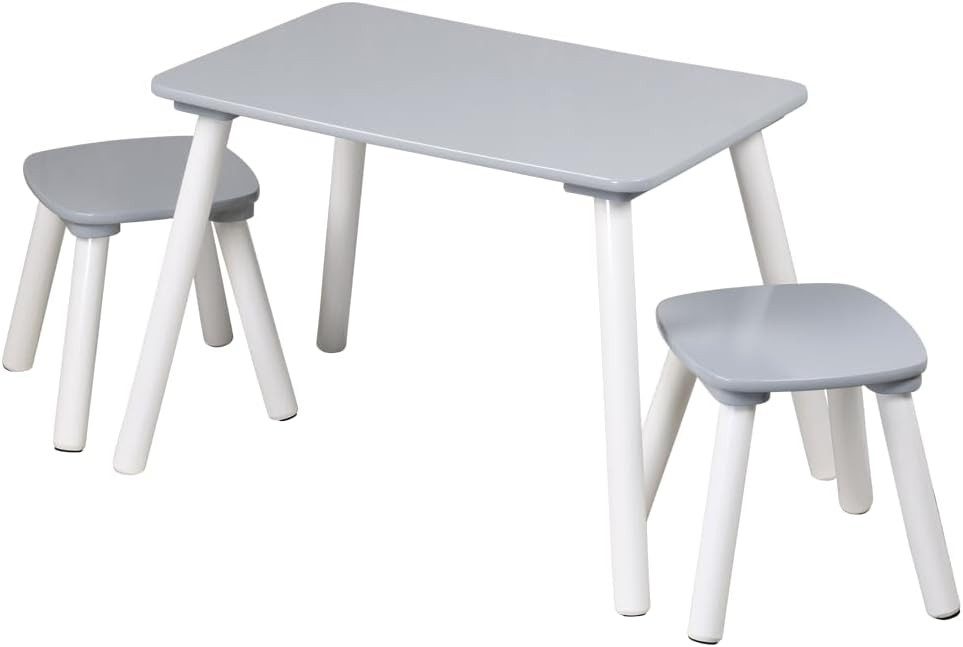 KESPER® Kindertisch Kindertisch mit 2 Stühlen, T 58x38x43,5 cm, S 24x24x25 cm, Grau, Weiß (1-St)