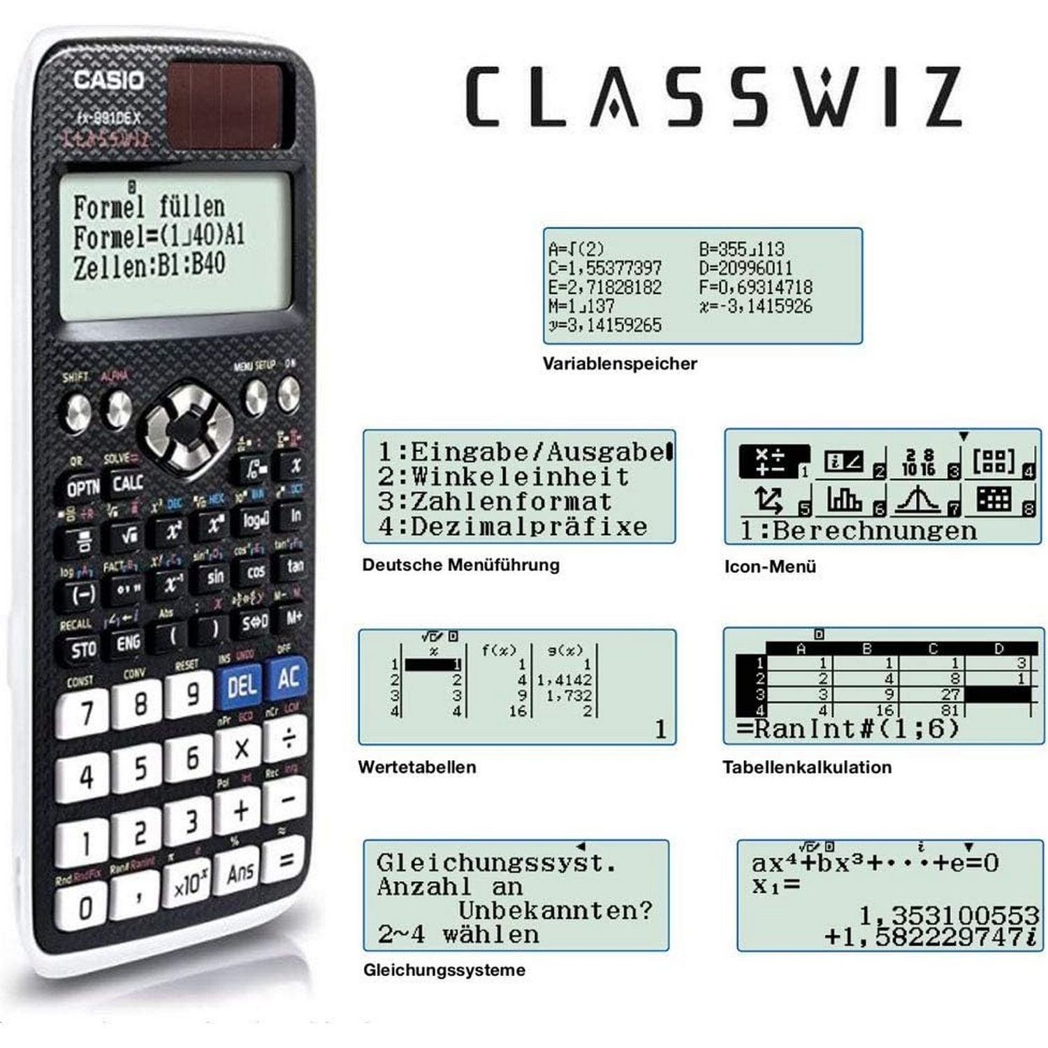 CASIO Taschenrechner CASIO Schulrechner, FX-991 DEX 696 Funktionen, Solar/Batterie