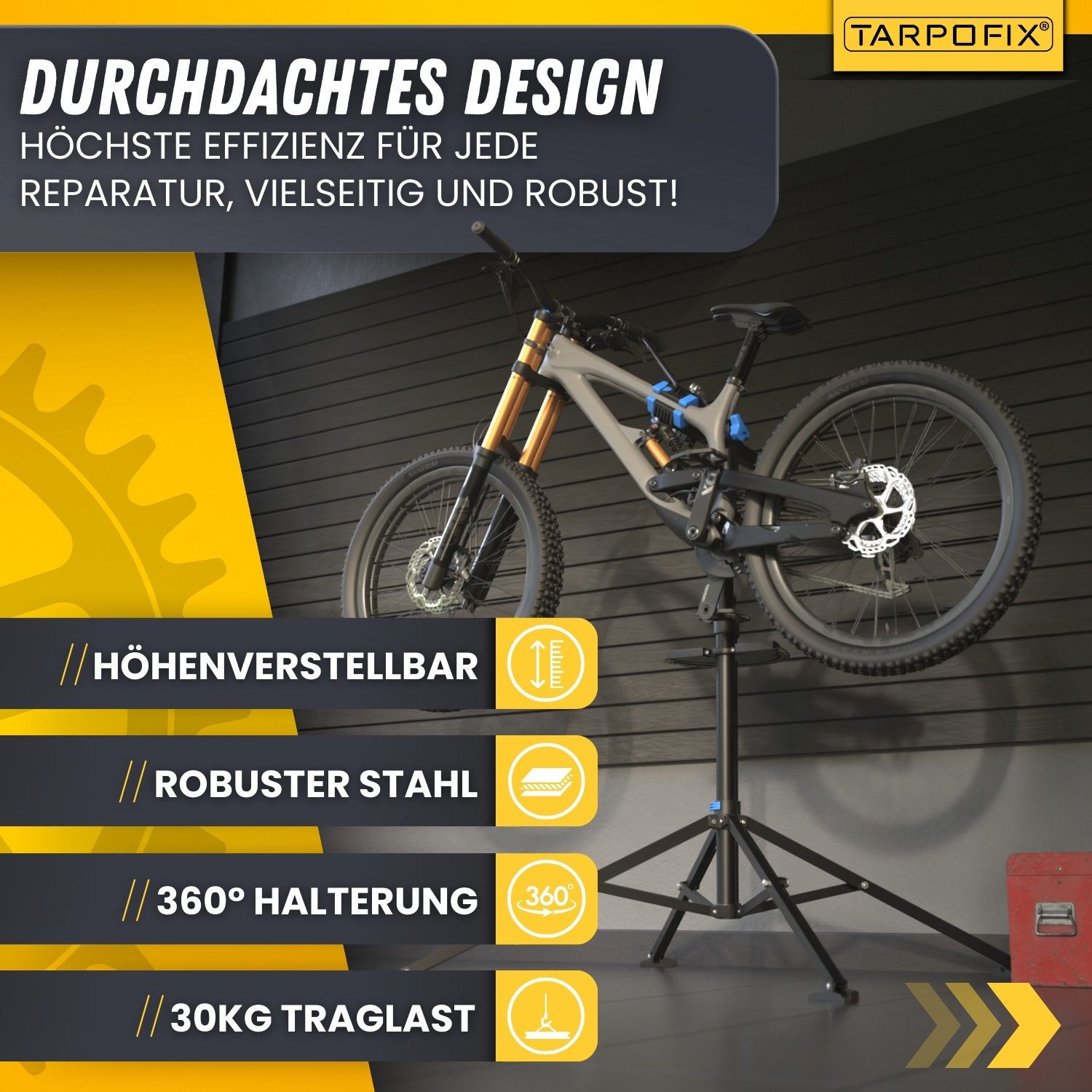 Tarpofix® Fahrrad-Montageständer Fahrrad Montageständer 30 kg klappbar Reparaturständer, Blau: Fahrrad Reparaturständer blau mit 360° Klemmkopf