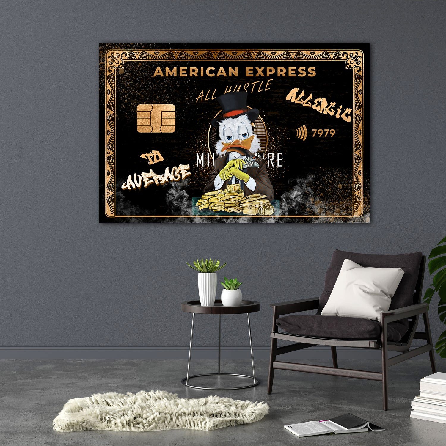 Artedinoi Leinwandbild Pop Art Duck Comic Karte Motivation Geld Wandbild Leinwandbild XL Wand, Comic-Ente mit Spielkarte und Geld