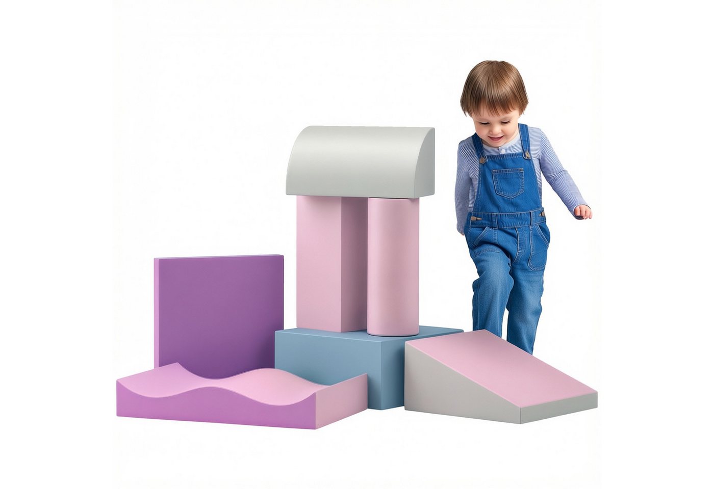 HOMCOM Schaumstoff Bausteine Toben & Klettern Bauspielzeug Schloss-Set Spielbausteine, (Riesenbausteine, 7 St., Bausteinset), für Kinderzimmer und Kindergarten, Kunstleder, Bunt