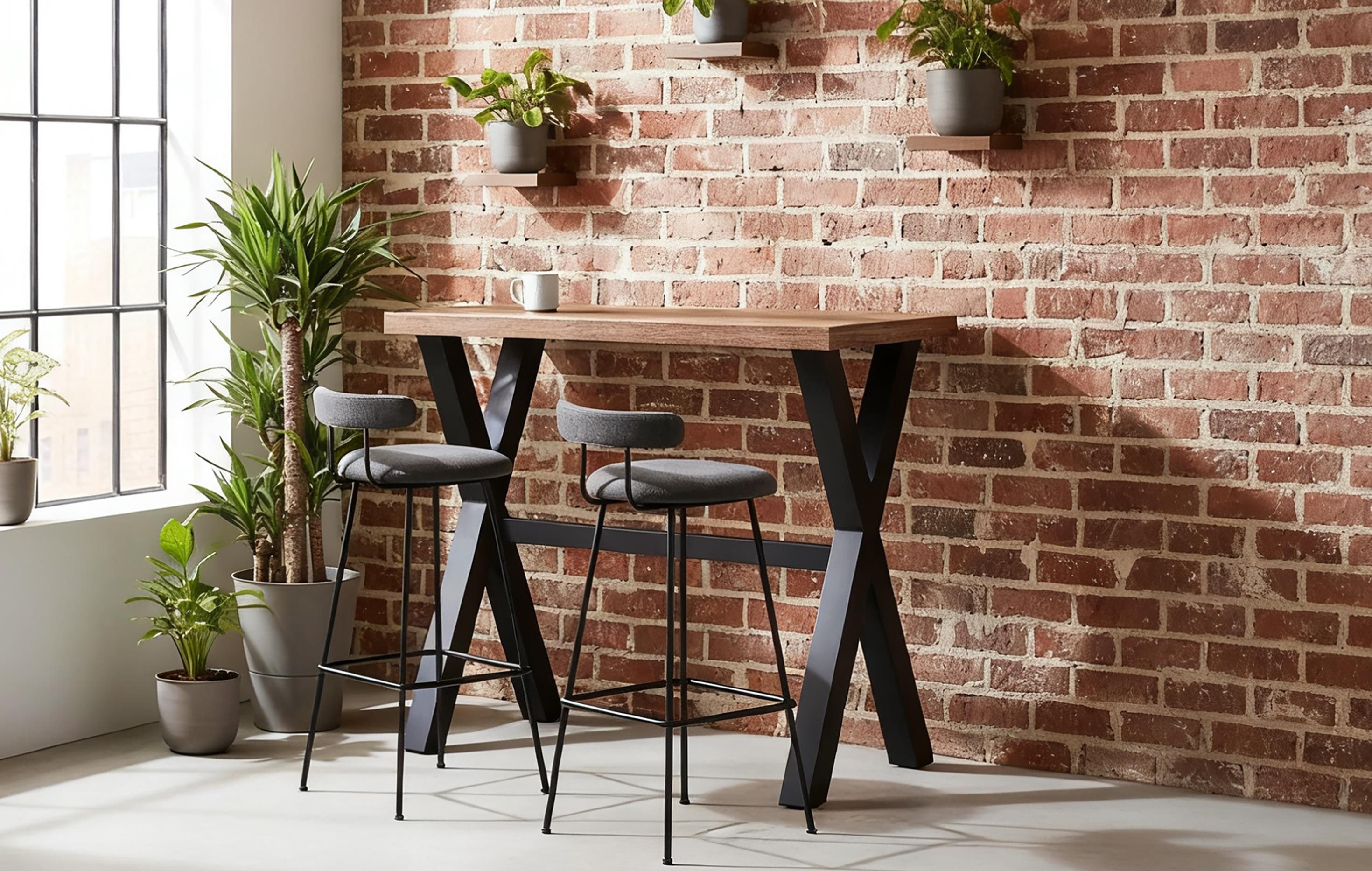 DUBI Möbel Bartisch LOTTE, schweres 4-Fuß oder X-Gestell, Metallgestell, Holztischplatte aus MDF