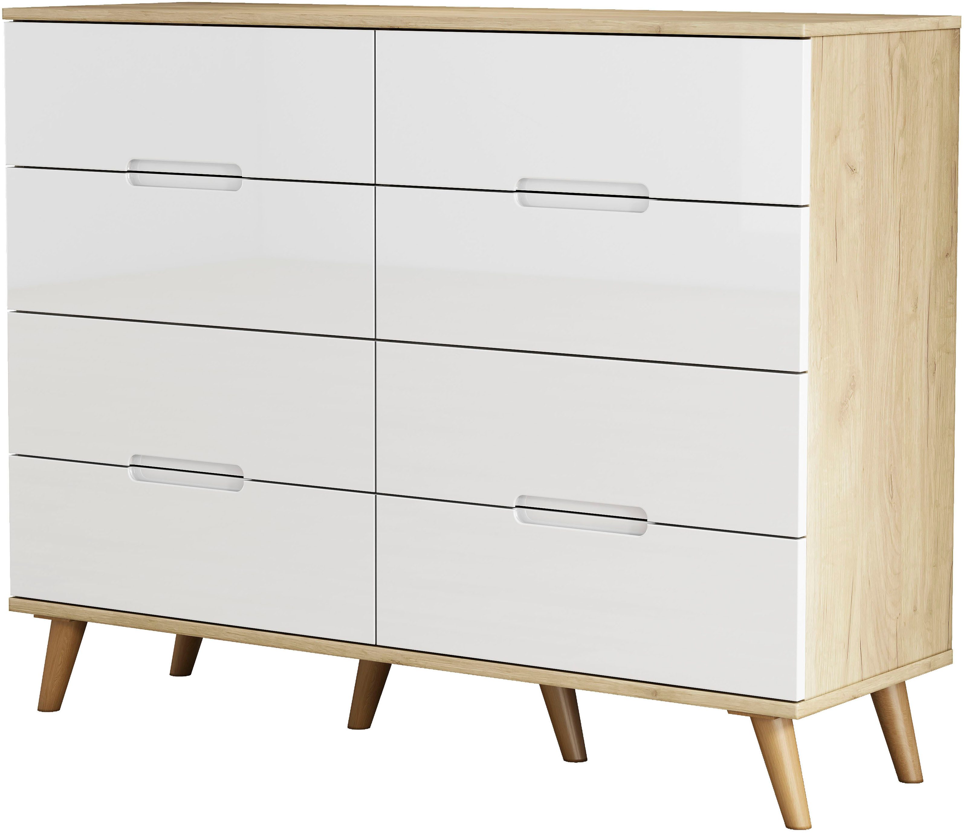 OTTO home Kommode, mit glänzenden Fronten, Griffmulden, helles Holzdekor, Breite 120 cm