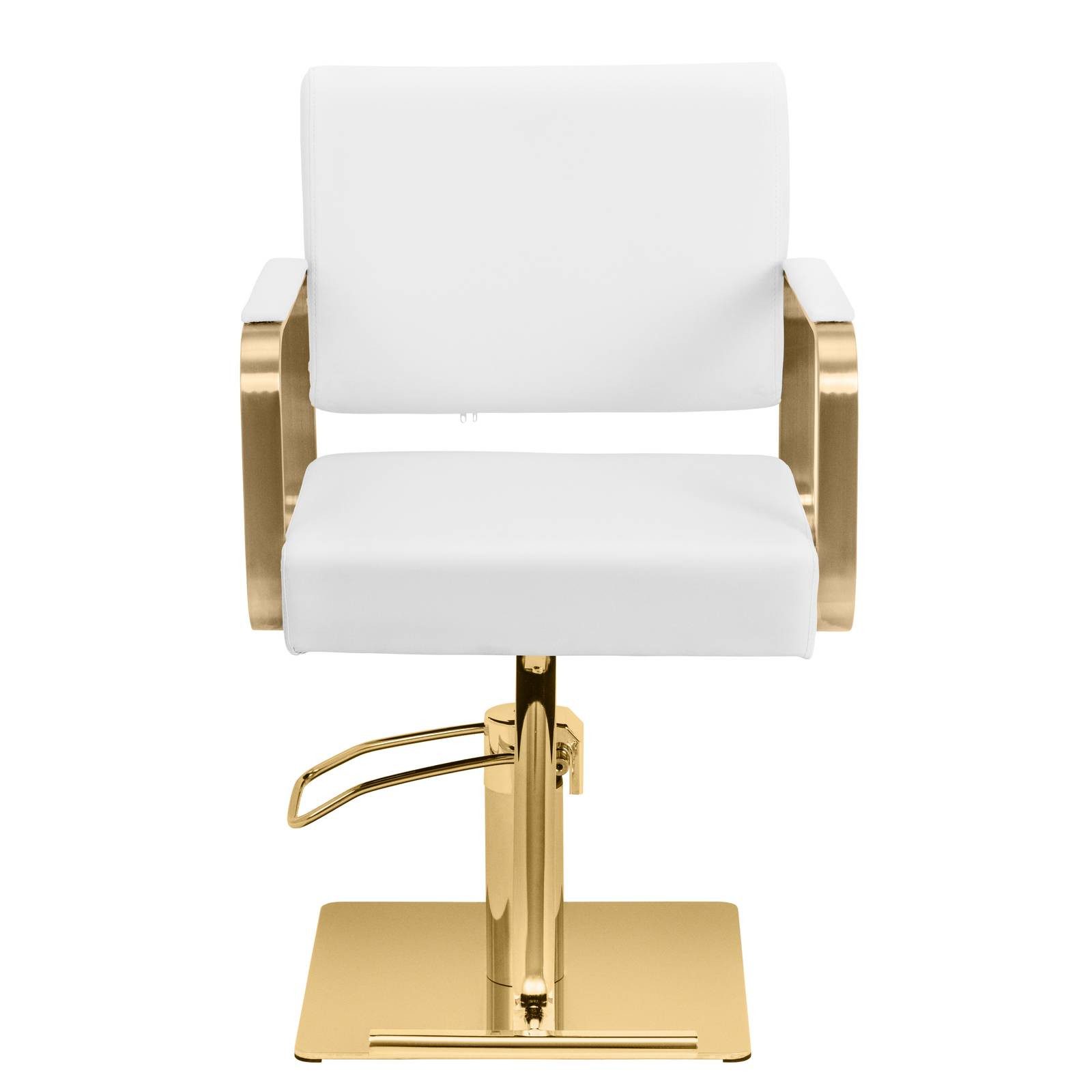 Physa Armlehnstuhl Friseurstuhl mit Fußstütze höhenverstellbar Barber-Stuhl 200 kg, Golden, Weiß – Bild 5 von 5