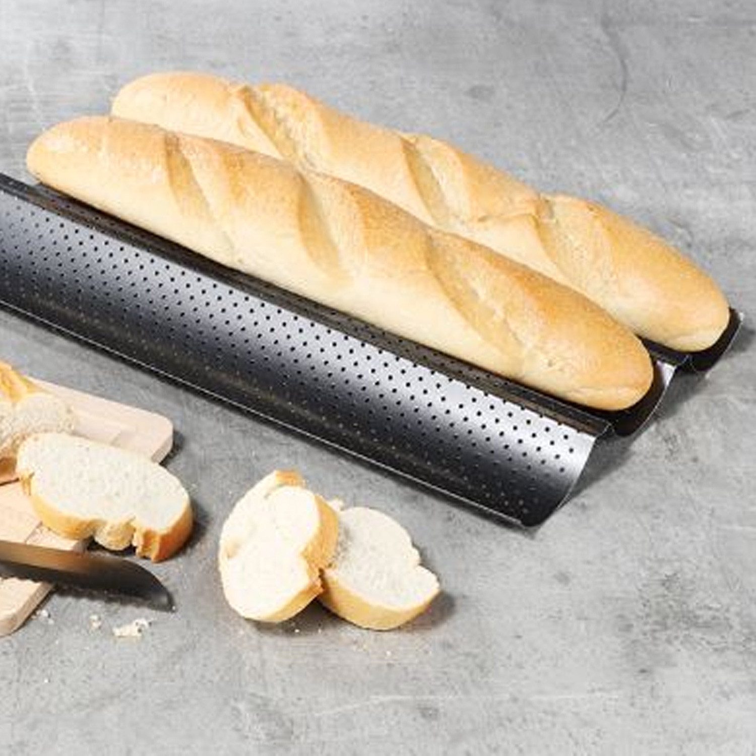 GAUMENKICK Baguetteblech Baguetteblech für 3 Brote Knoblauch-/Kräuterbaguette 38cm Edelstahl, Edelstahl