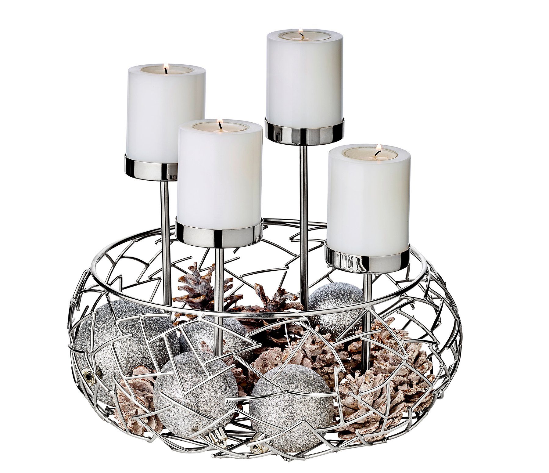EDZARD Adventskranz Milano Up, Silber-Optik, glänzend, vernickelt, Ø 30 cm