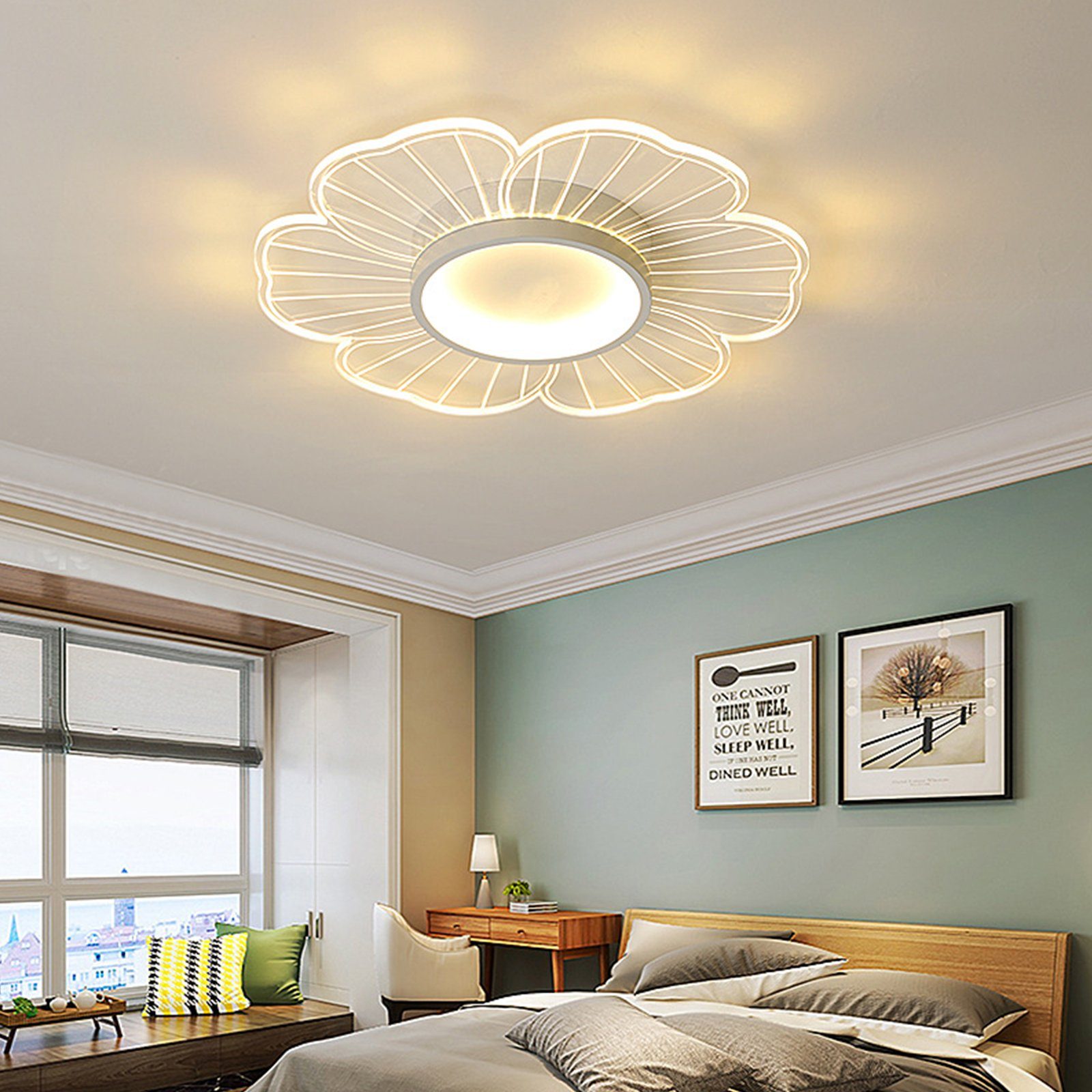 Deckenlampe Fernbedienung Stufenloses Wohnzimmer Blütenform, Deckenleuchten integriert, LED Deckenleuchte Dimmbar Warmweiß/Neutralweiß/Kaltweiß, LED mit Daskoo Dimmen, LED fest
