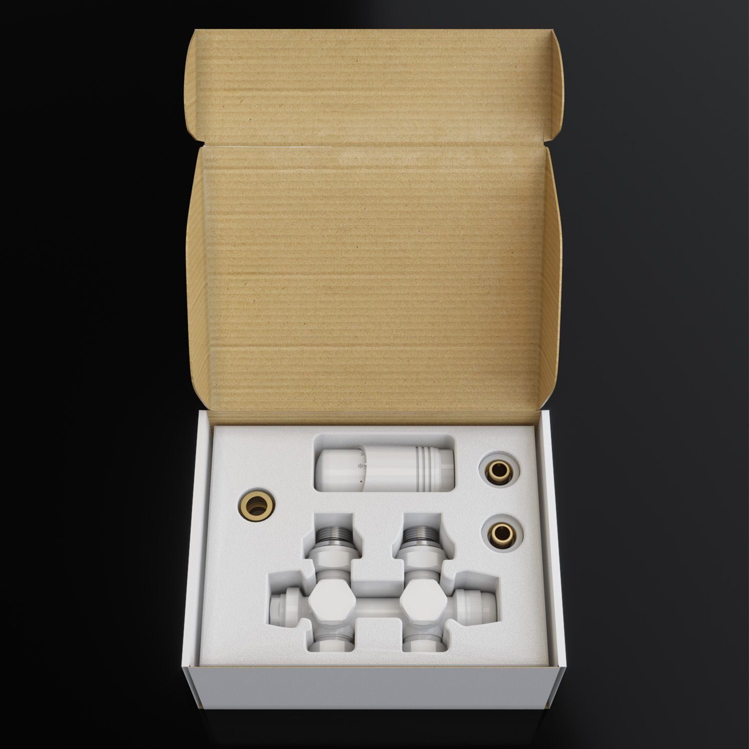 1/2" 50mm Heizkörper Heizkörperthermostat mit Anschlussarmatur, Set ; Weiß G für Thermostatkopf SONNI Thermostat Multiblock
