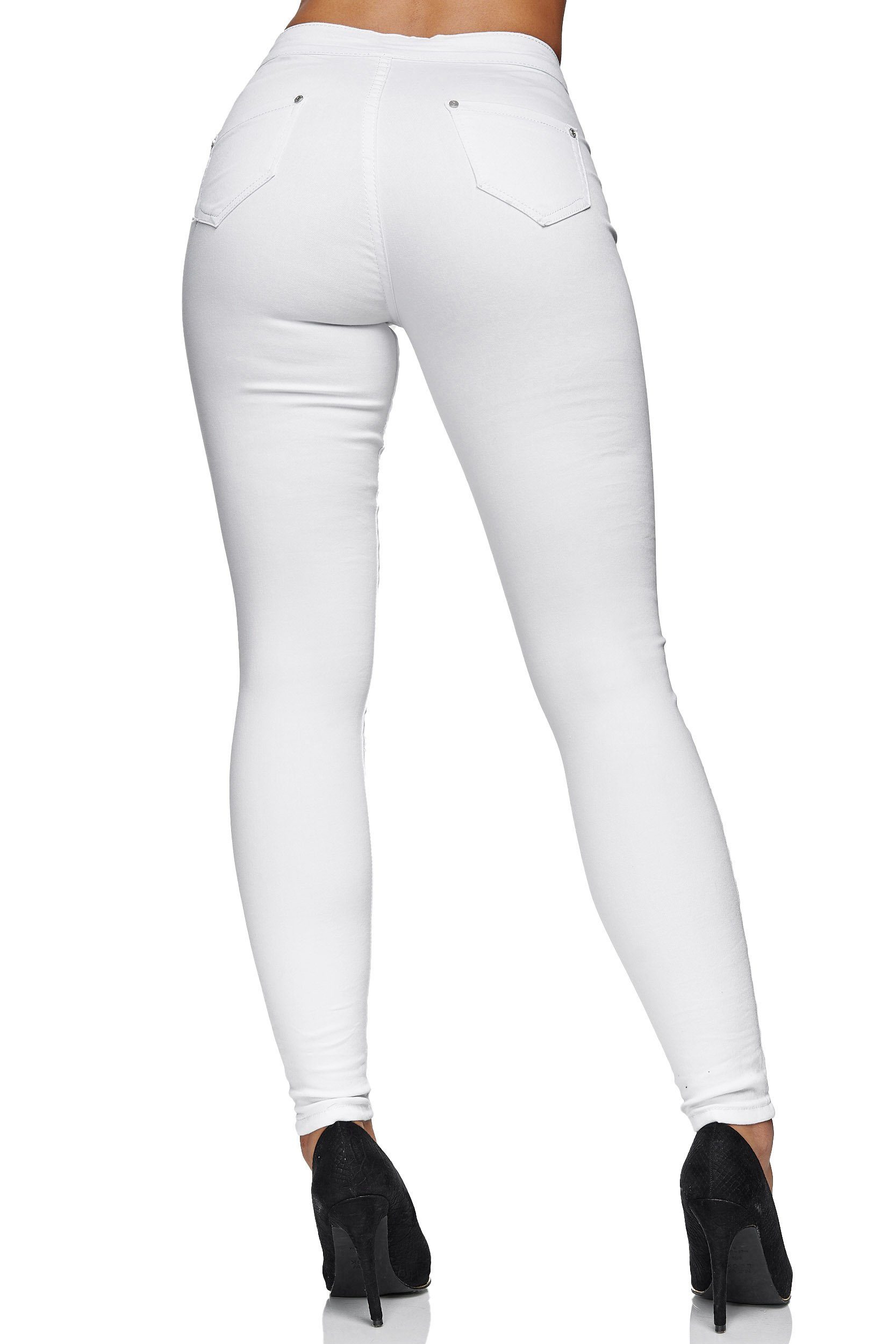 High-waist-Jeans Elara (1-tlg) Elara Rom Slim Waist Weiß High Fit Jeans Damen