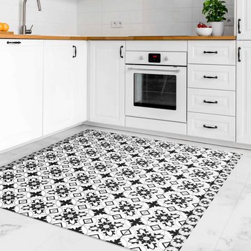 Teppich Vinyl Wohnzimmer Schlafzimmer Flur Küche Fliesen Muster, Bilderdepot24, quadratisch - schwarz weiß glatt, nass wischbar (Küche, Tierhaare) - Saugroboter & Bodenheizung geeignet
