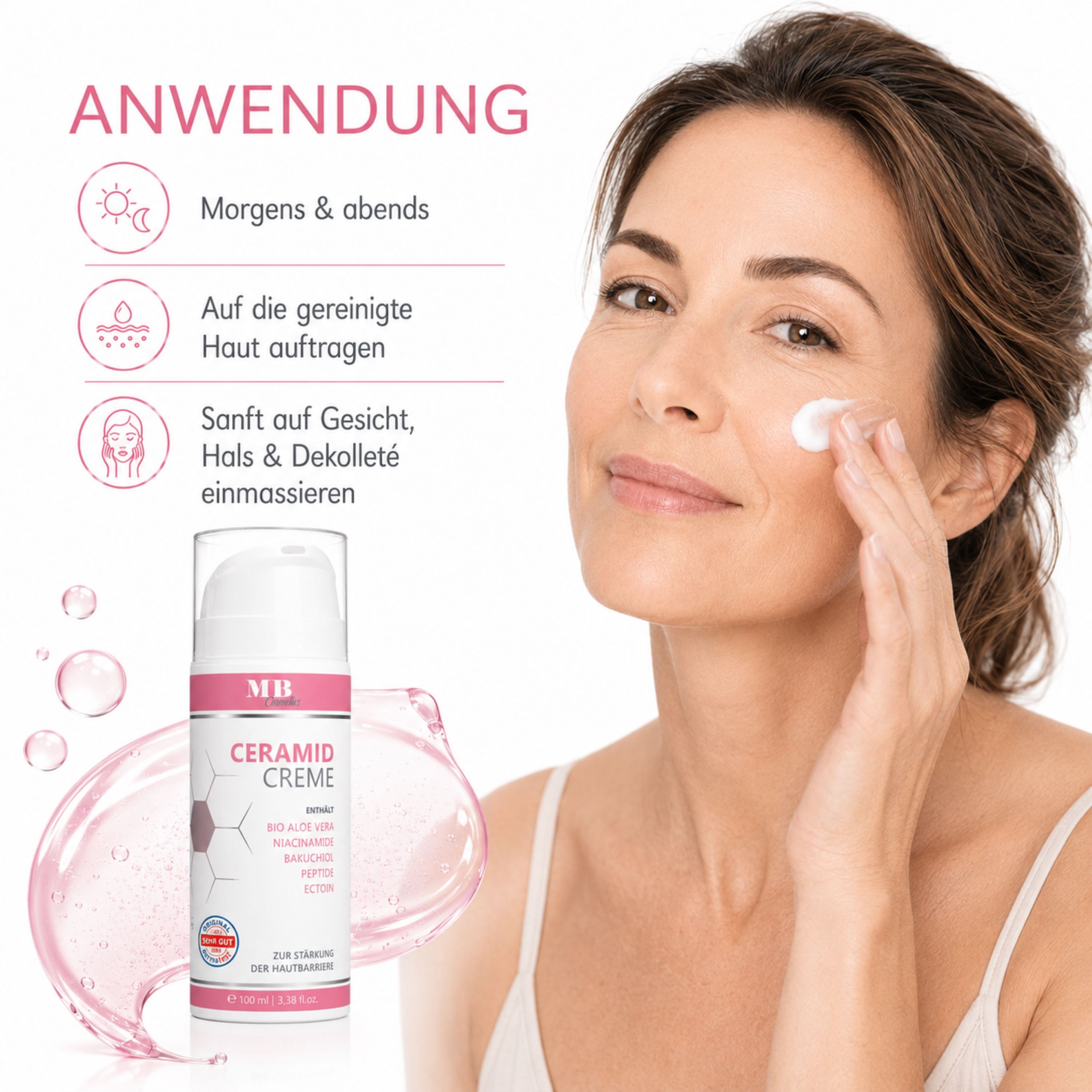 Medical Beauty Cosmetics Tagescreme Ceramide Creme mit Aloe Vera, Bakuchiol, Niacinamid & Ectoin 100 ml Packung, 3 Ceramide, ohne Duftstoffe, Vegan, Stärkung der Hautbarriere