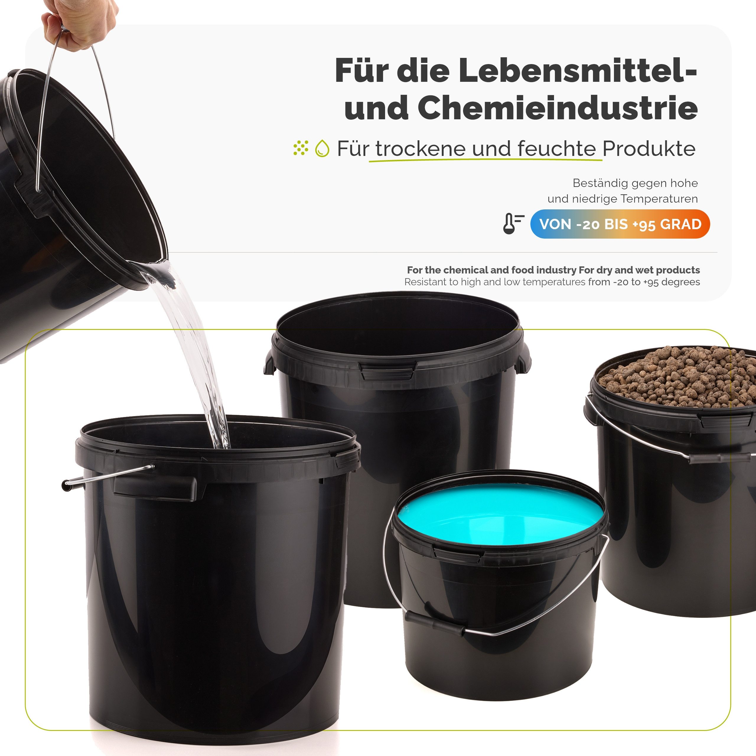 Garronda Putzeimer Eimer mit Deckel für Lebensmittel und Chemikalien Schwarz GD-0104, (1-tlg), für Lebensmittel und Chemikalien – Bild 5 von 5