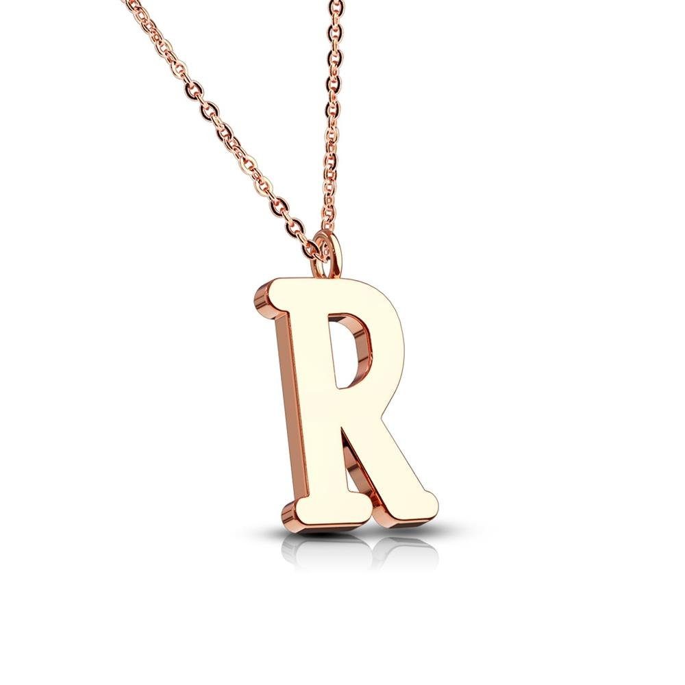 BUNGSA Ketten-Set Kette Buchstaben Anhänger Rosegold aus Edelstahl Damen (1-tlg), Halskette Necklace R | klar | Edelstahlketten