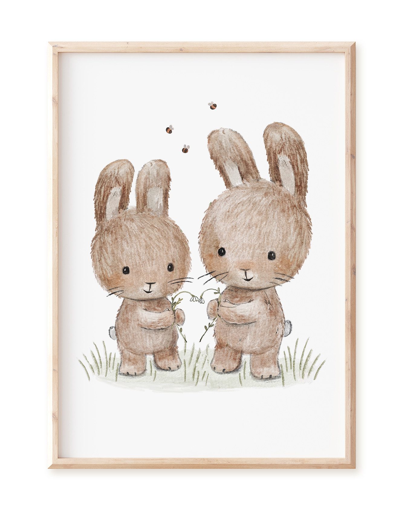 Poster Kinderposter "Hasen mit Blümchenherz", Geschwisterposter, Hasenbild