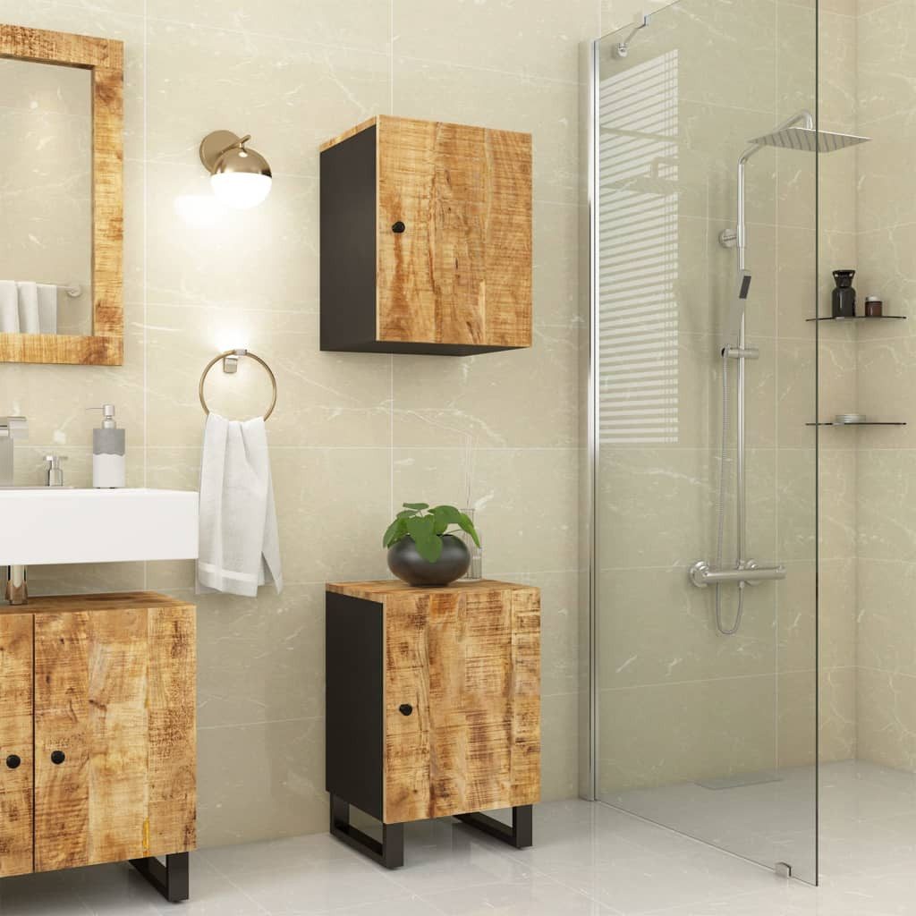 furnicato Badkommode Badschrank aus Vollholz mit Eisenbeinen 38x33x58 cm in Naturfarbe, Stabiles Badezimmermöbel mit zwei Fächern und flexibler Türmontage