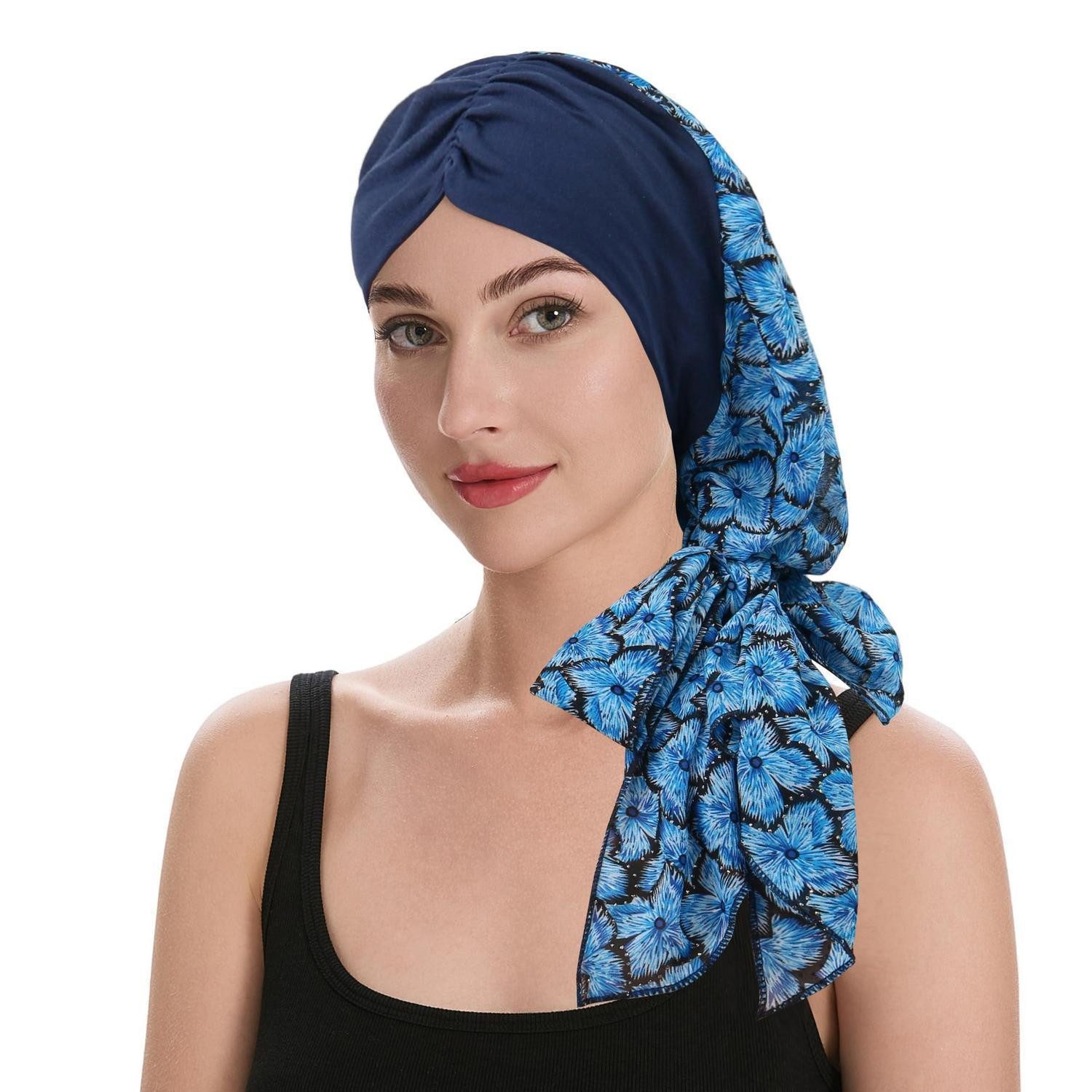 LuxusKollektion Turban-Tuch Kopftuch Turban Damen Bedruckt Sommer Gänseblümchen-blau Marineblau