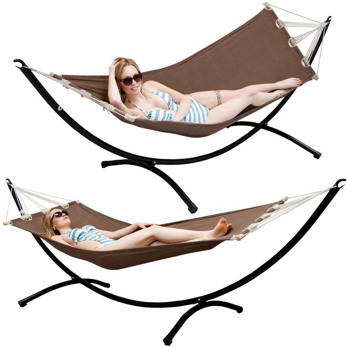 AMANKA Hängematte mit Gestell - 200 x 75 cm Stabhängematte für Garten, Terrasse & Balkon, Outdoor Relaxliege - Freistehende Hängeliege mit Ständer aus Metall