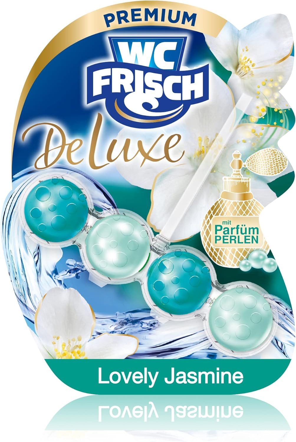 WC Frisch WC FRISCH DeLuxe Duftstein Lovely Jasmin Edition 50g WC-Reiniger (1-St. mit Parfümperlen & Anti-Kalk-Effekt)