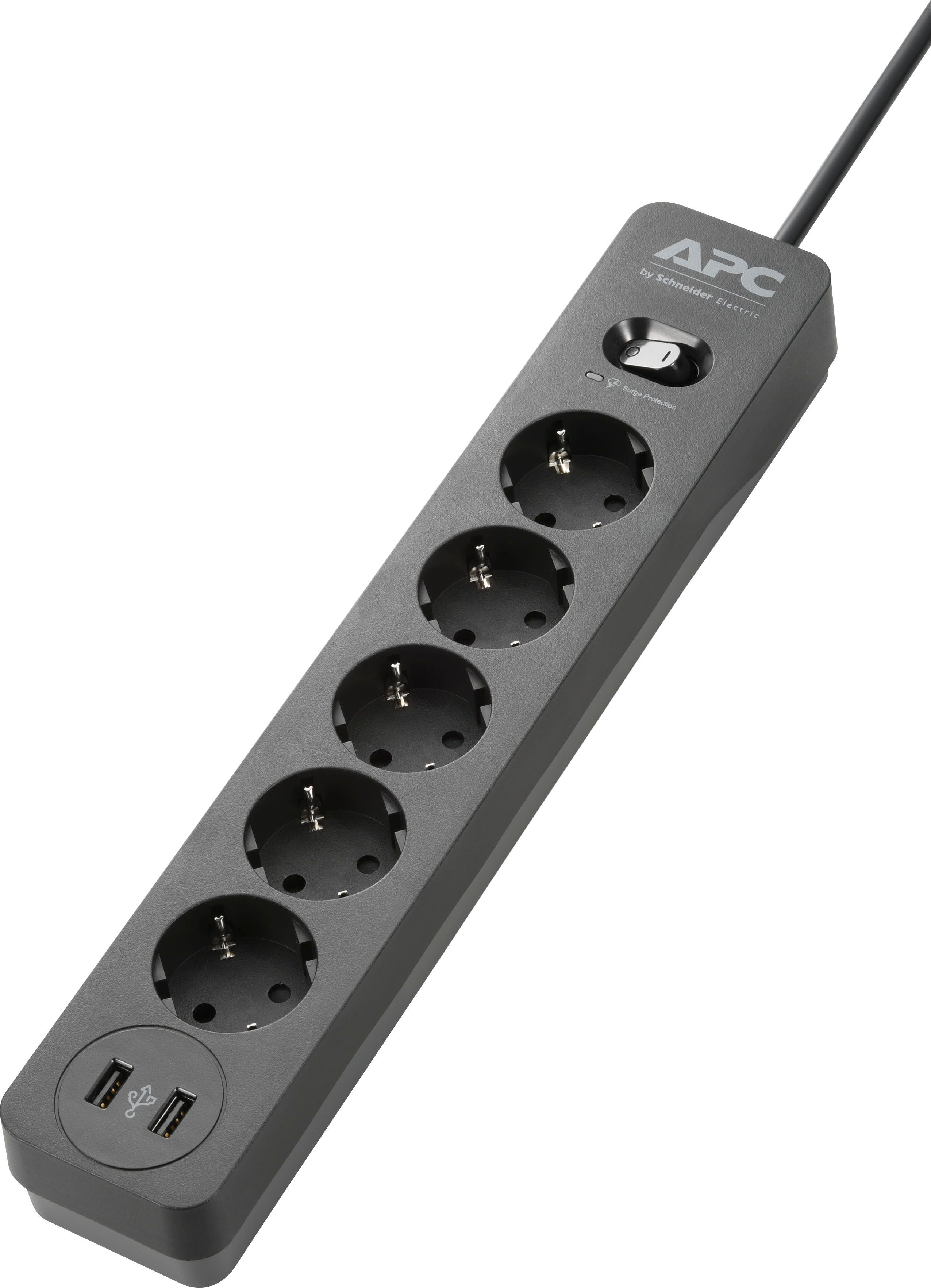 APC PME5U2B-GR Steckdosenleiste 5-fach (Ein- / Ausschalter, USB-Anschlüsse, Kabellänge 1,52 m)