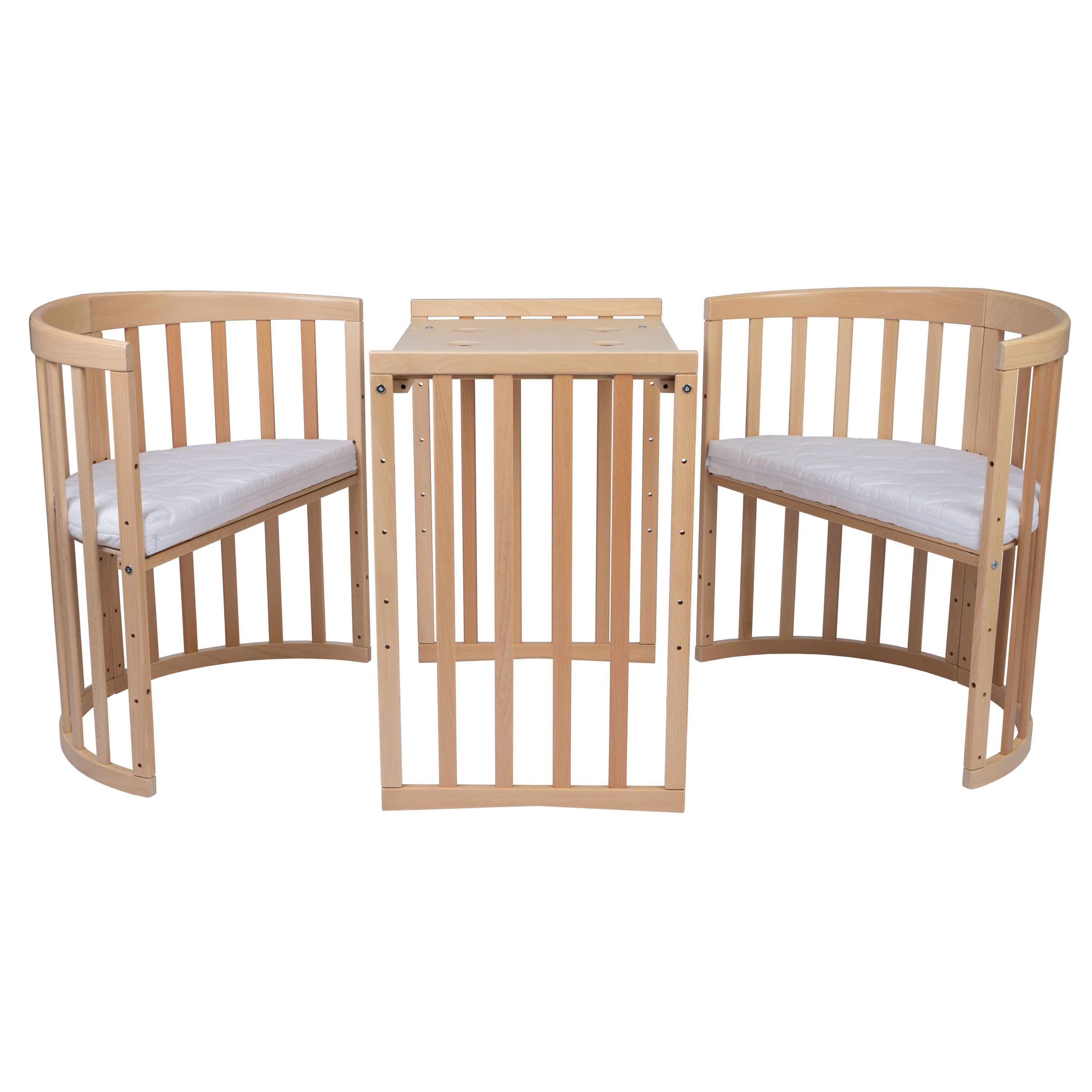 Waldin Babybett Mobiles Babybett OWAL aus Holz 7in1 mit Matratze, mitwachsend