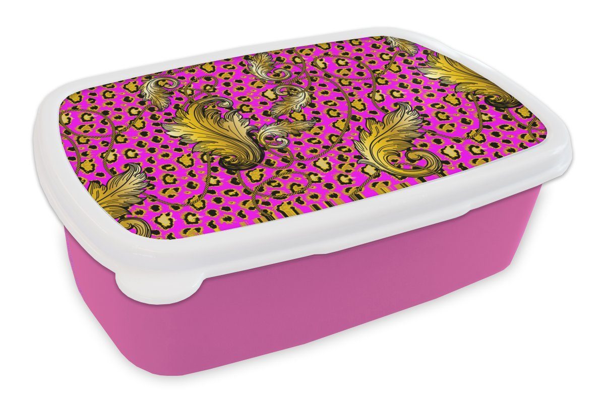 MuchoWow Lunchbox Barock für (2-tlg), Kunststoff Brotdose Panther Erwachsene, Kunststoff, - Mädchen, Snackbox, Muster, - Gold rosa Kinder, Brotbox 