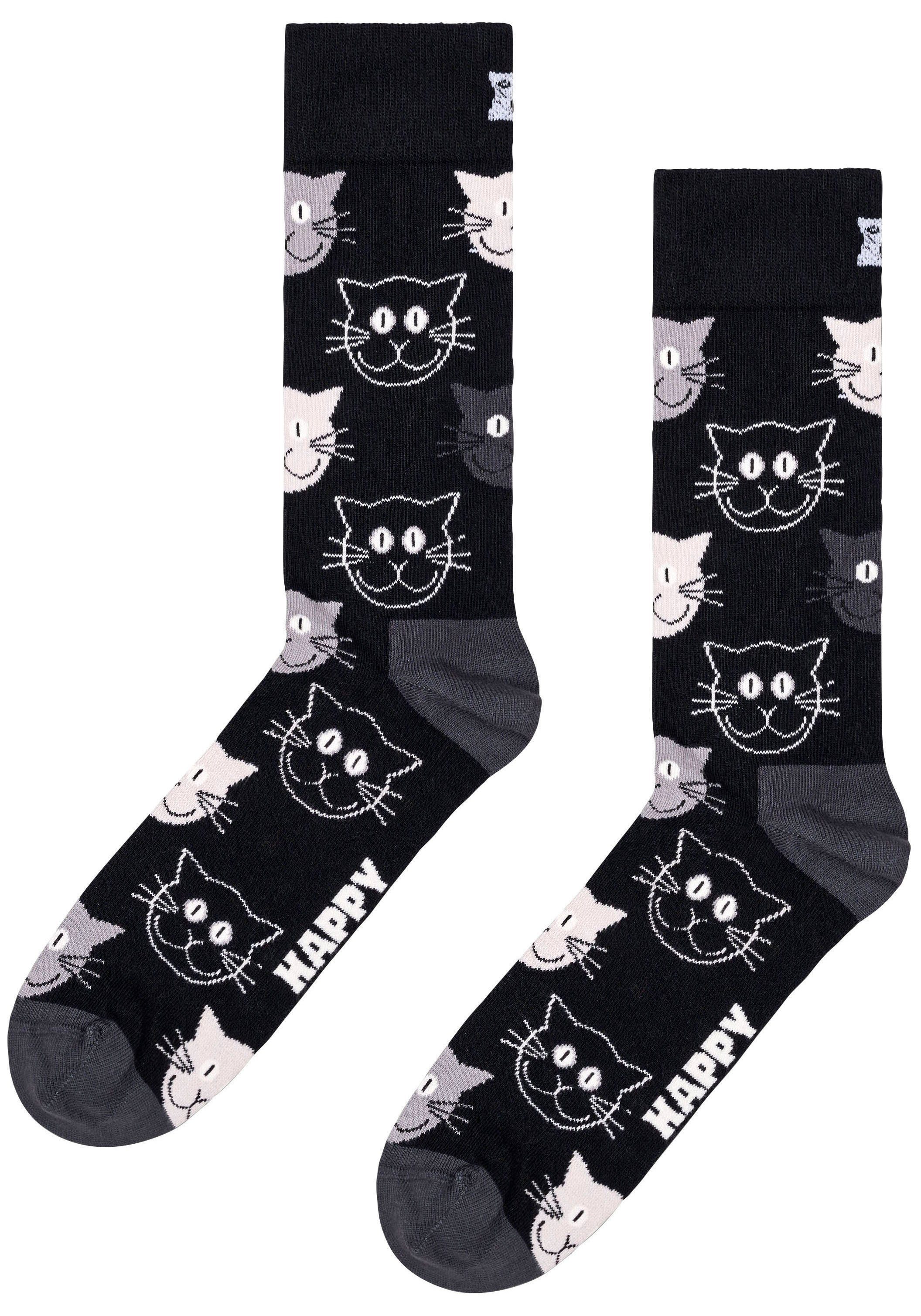 Happy Socks Socken Cat Mixed 3-Paar) Cat Socks Set Katzen-Motive Gift 2 (Packung, Mixed 3-Pack
