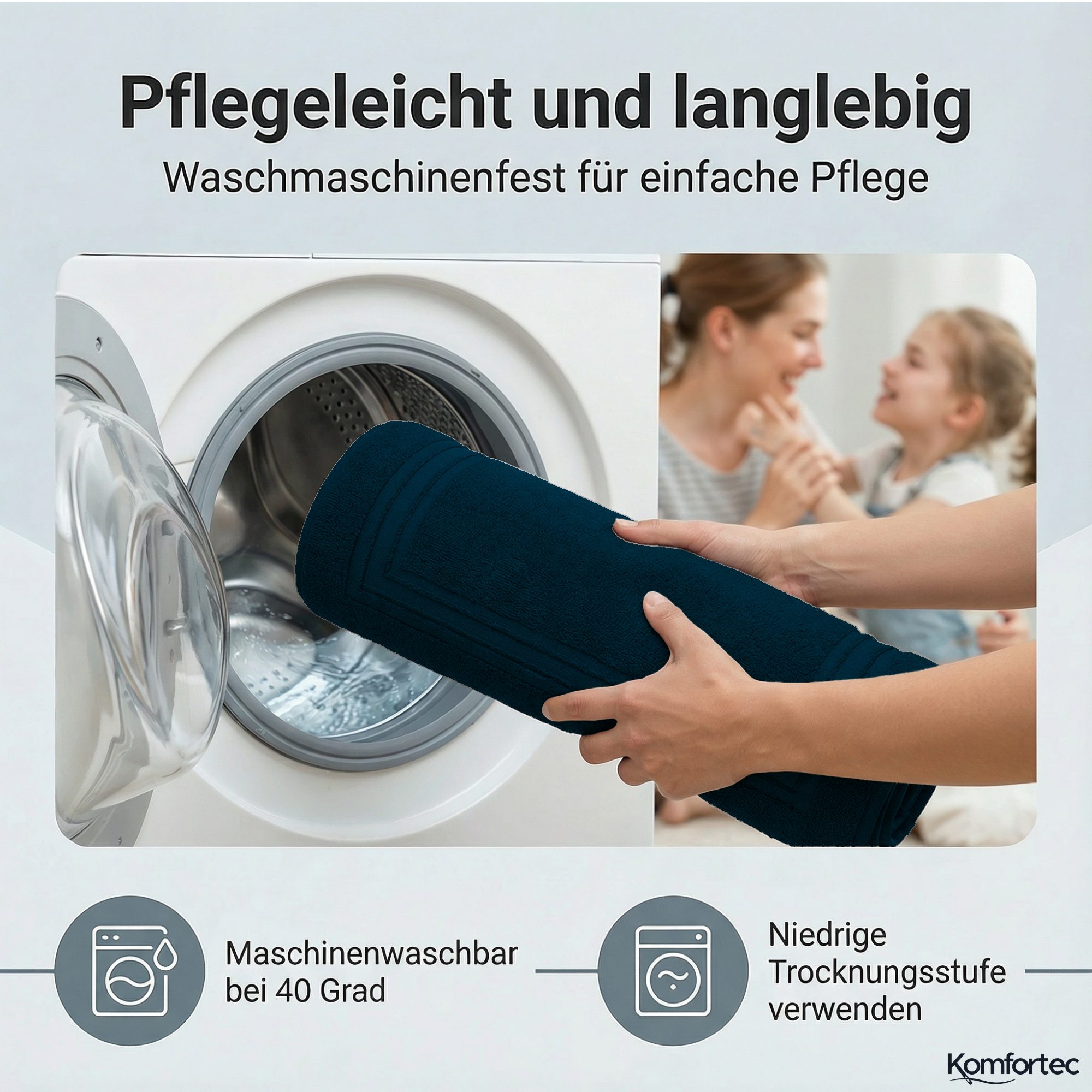Komfortec Badematte Badvorleger aus 100% Baumwolle, 50x70 cm Duschvorleger, Waschbar Duschmatte, Frottee, Rechteckig, 600 g/m², 2er Set, Saugfähig & Schnelltroc – Bild 4 von 5