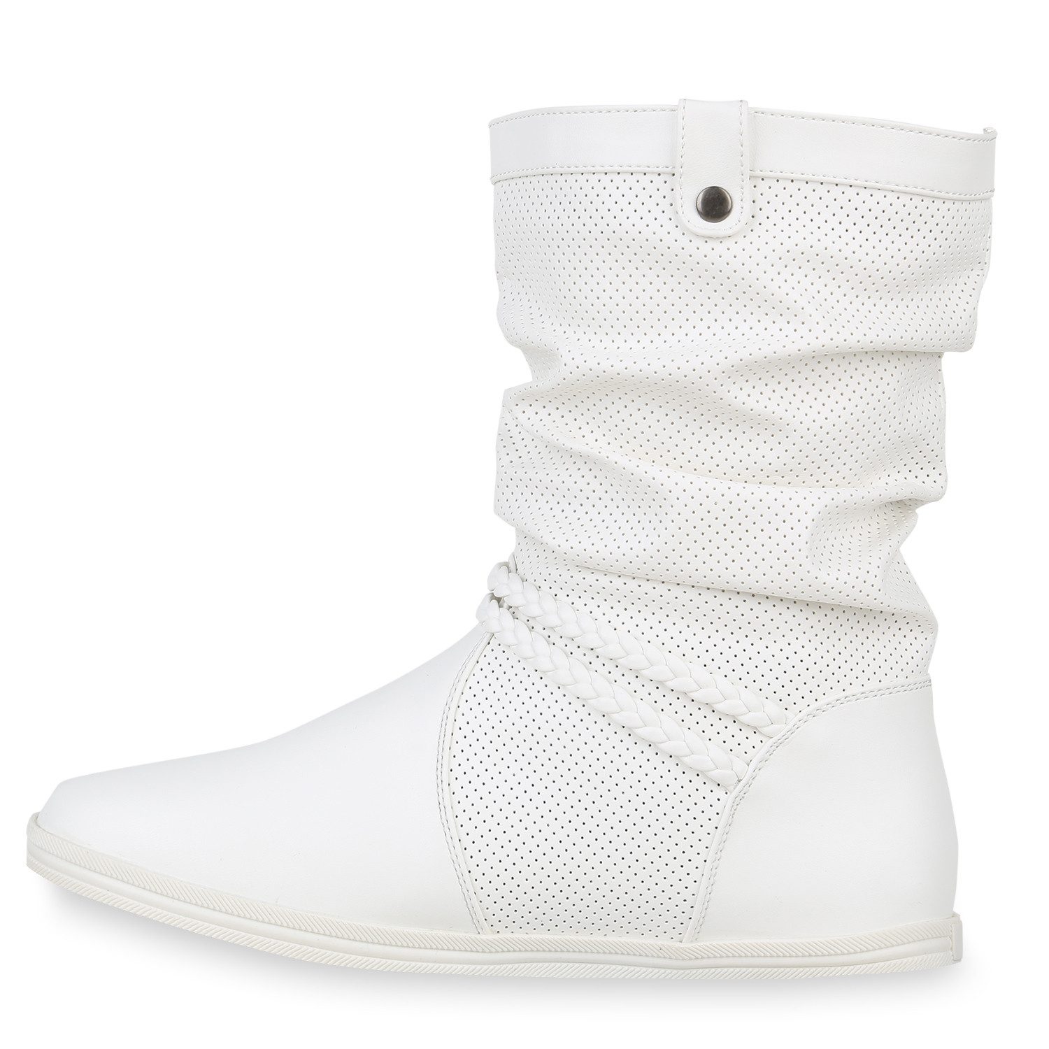 VAN HILL 70991 Schlupfstiefel Damen Schlupfstiefel Sportliche Stiefel Leder-Optik Boots Schnalle