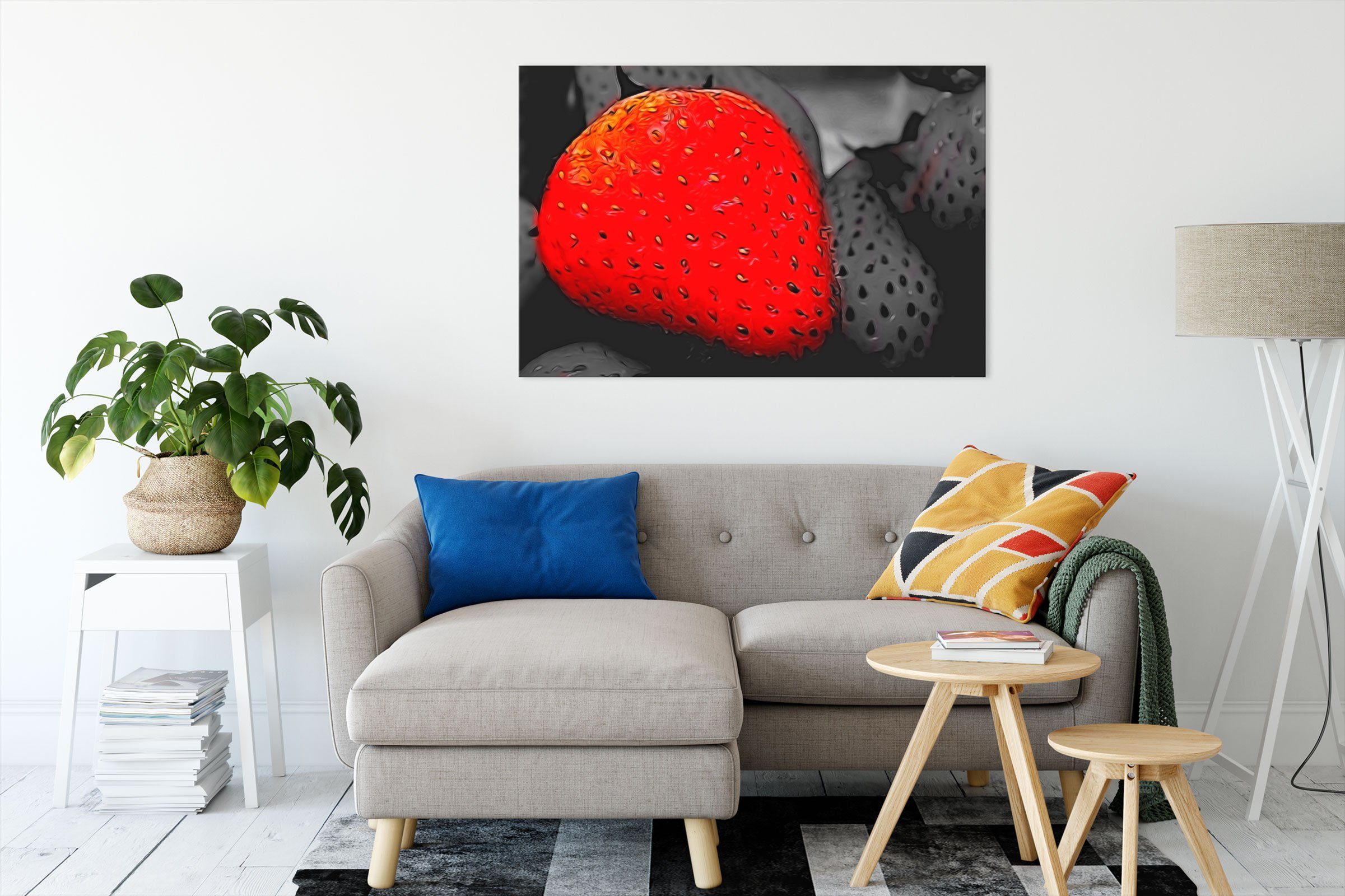 Pixxprint Leinwandbild reife bespannt, Erdbeeren, große Leinwandbild fertig St), reife Erdbeeren große (1 inkl. Zackenaufhänger