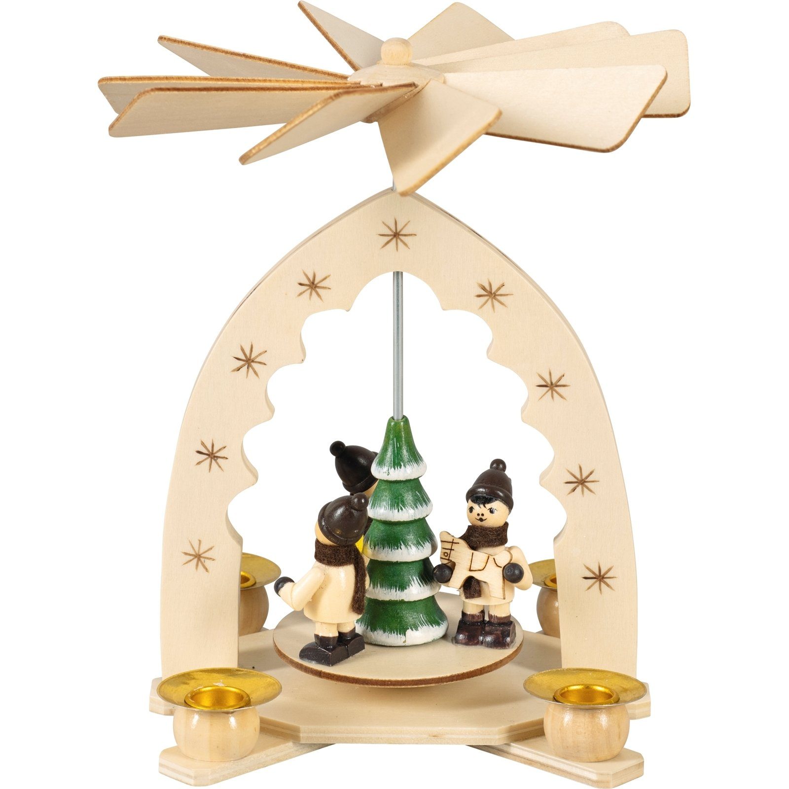 HGD Holz-Glas-Design Weihnachtspyramide Tischpyramide Winterkinder, für 4 Pyramidenkerzen