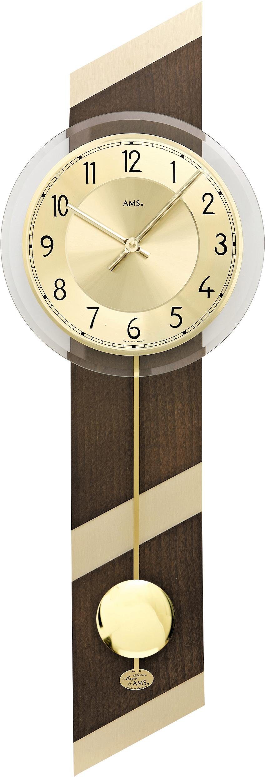 AMS Pendelwanduhr W7412 (Quarzuhr,Holzgehäuse,Esszimmer,Wohnzimmer,Made in Germany)