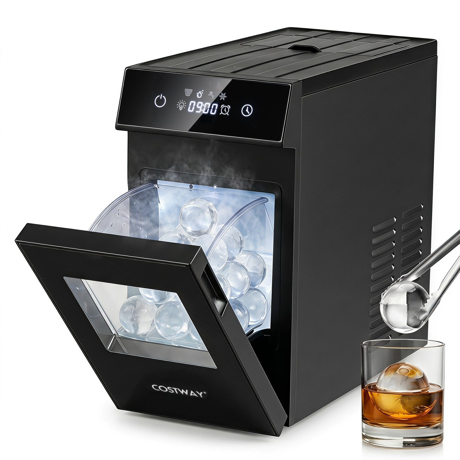 COSTWAY Eiswürfelmaschine, Eiswürfelbereiter aus Edelstahl mit Wassertank