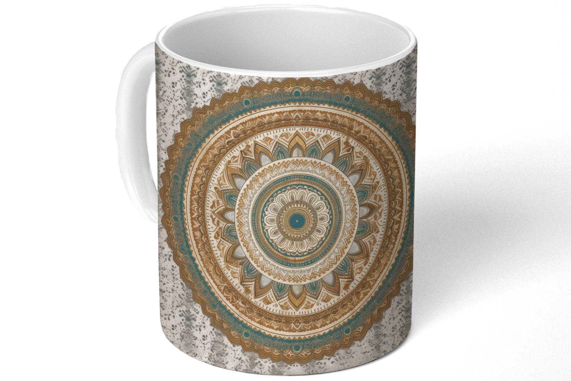 MuchoWow Tasse Teetasse, Hippie, Vintage - Blumen - - Kaffeetassen, Geschenk Becher, - Braun Mandala Keramik, Teetasse