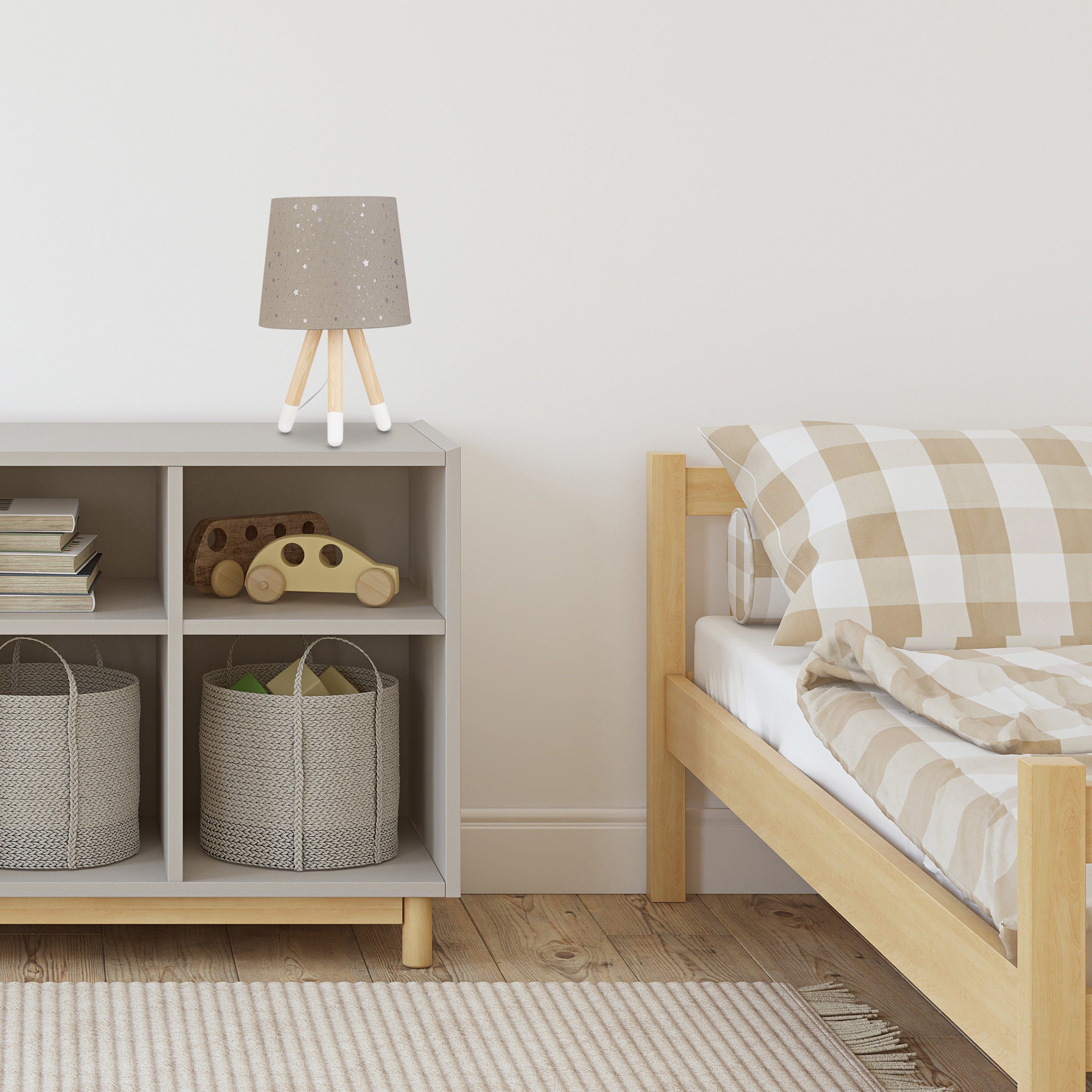 relaxdays Nachttischlampe Tischlampe Kinderzimmer Sterne, grau günstig online kaufen