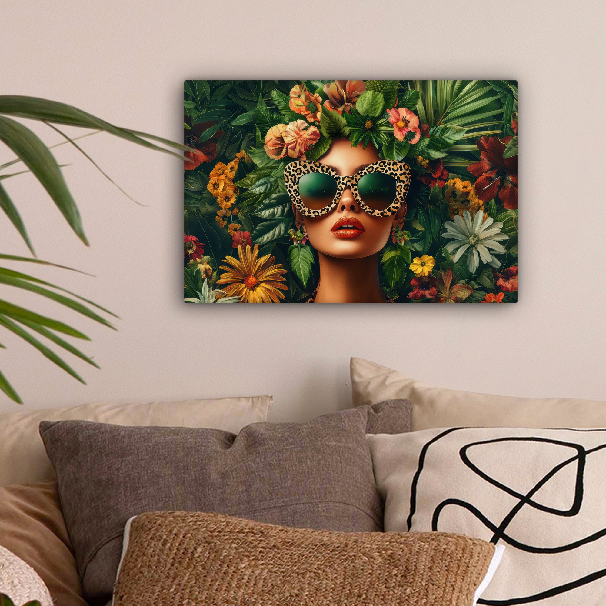 OneMillionCanvasses® Leinwandbild Frau - Pantherdruck - Dschungel - Natur - günstig online kaufen