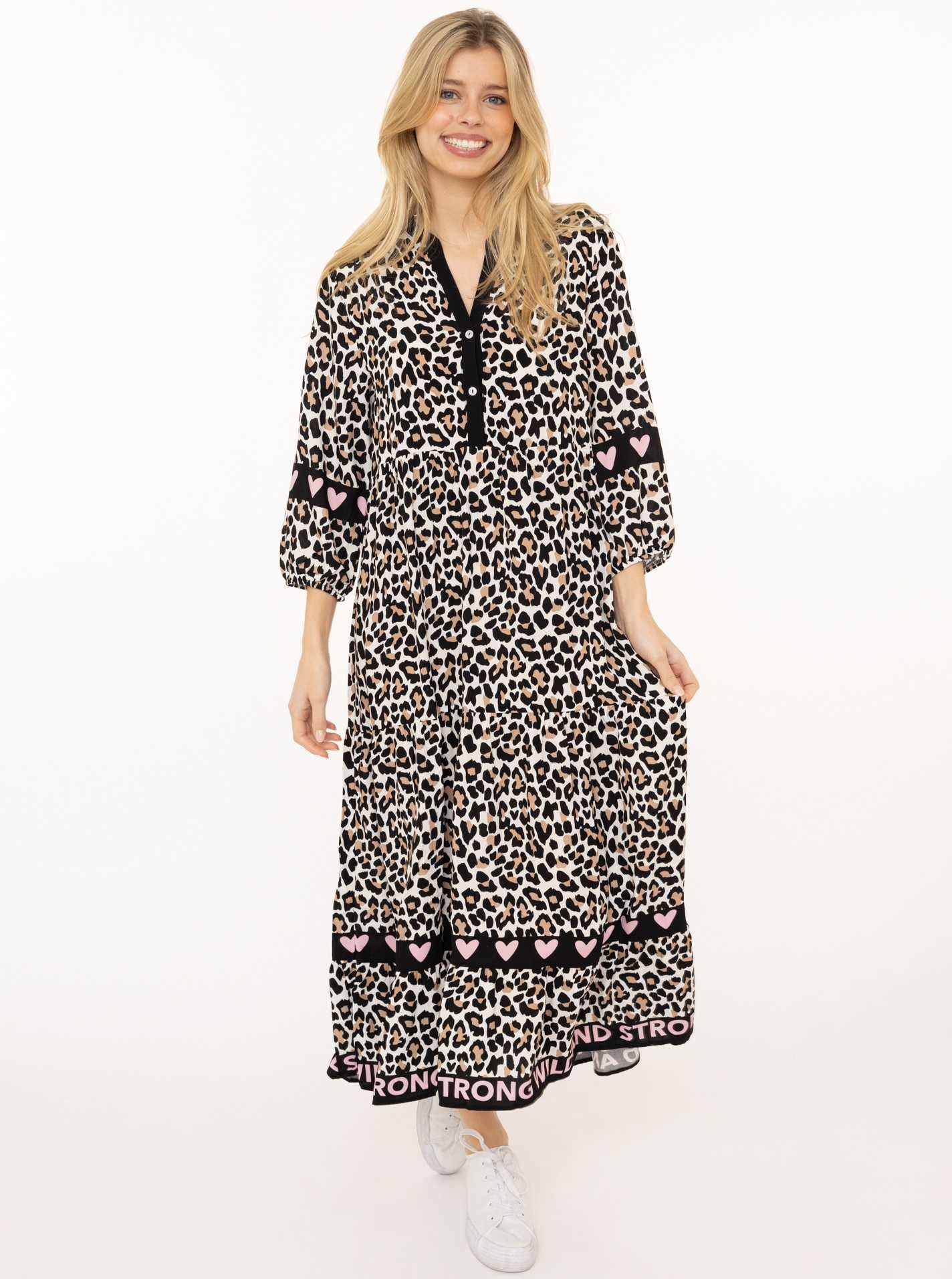 Zwillingsherz Maxikleid "Classic Leo" Leomuster, Knopfleiste und 3/4 Arm