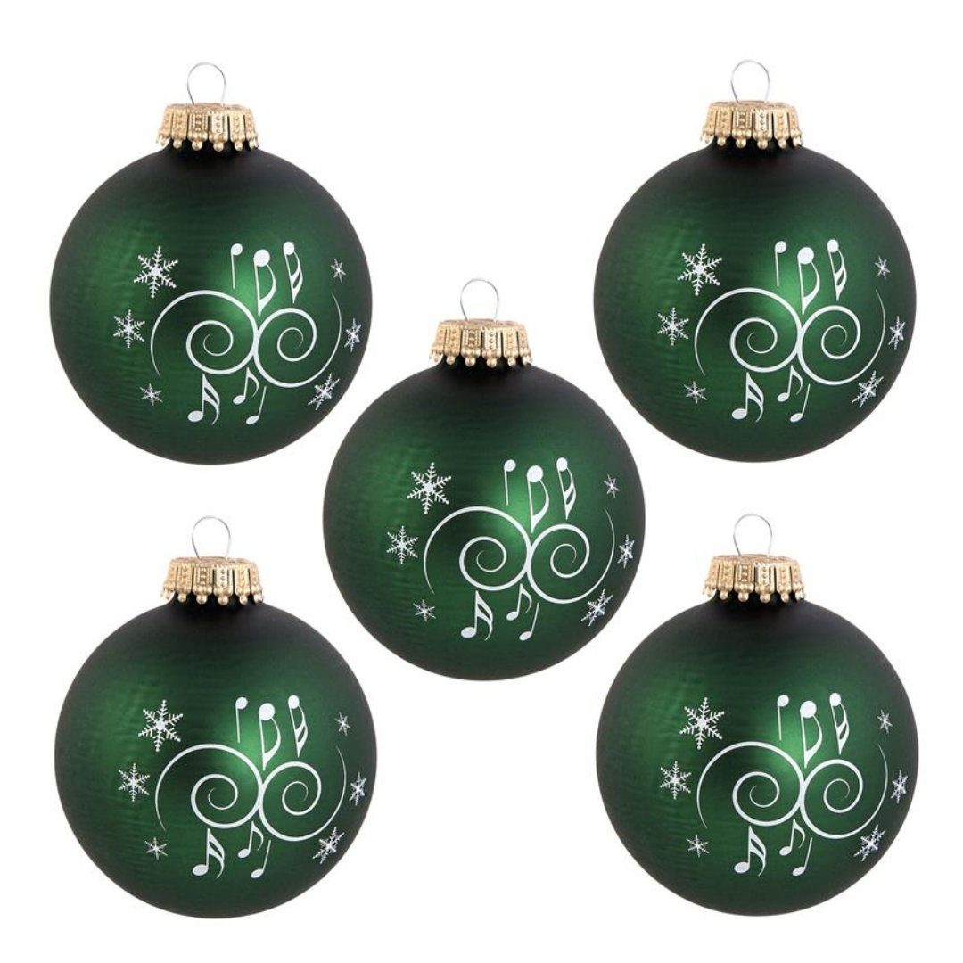 mugesh Weihnachtsbaumkugel 5er-Set Weihnachtskugeln "Ornamente" tannengrün, für Musiker