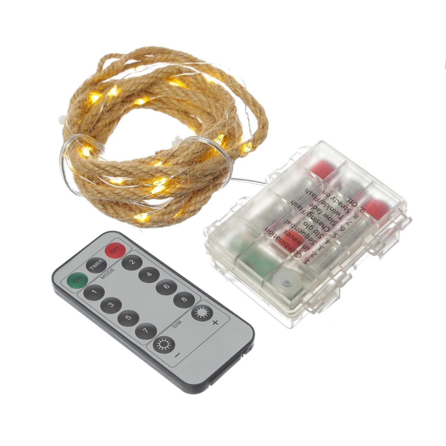 MARELIDA LED-Lichterkette Seil Jute maritime Deko Kordel Tau 40LED 2m Timer günstig online kaufen